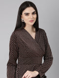 Women's Black Geometric Printed V-Neck Layered Sheath Dress