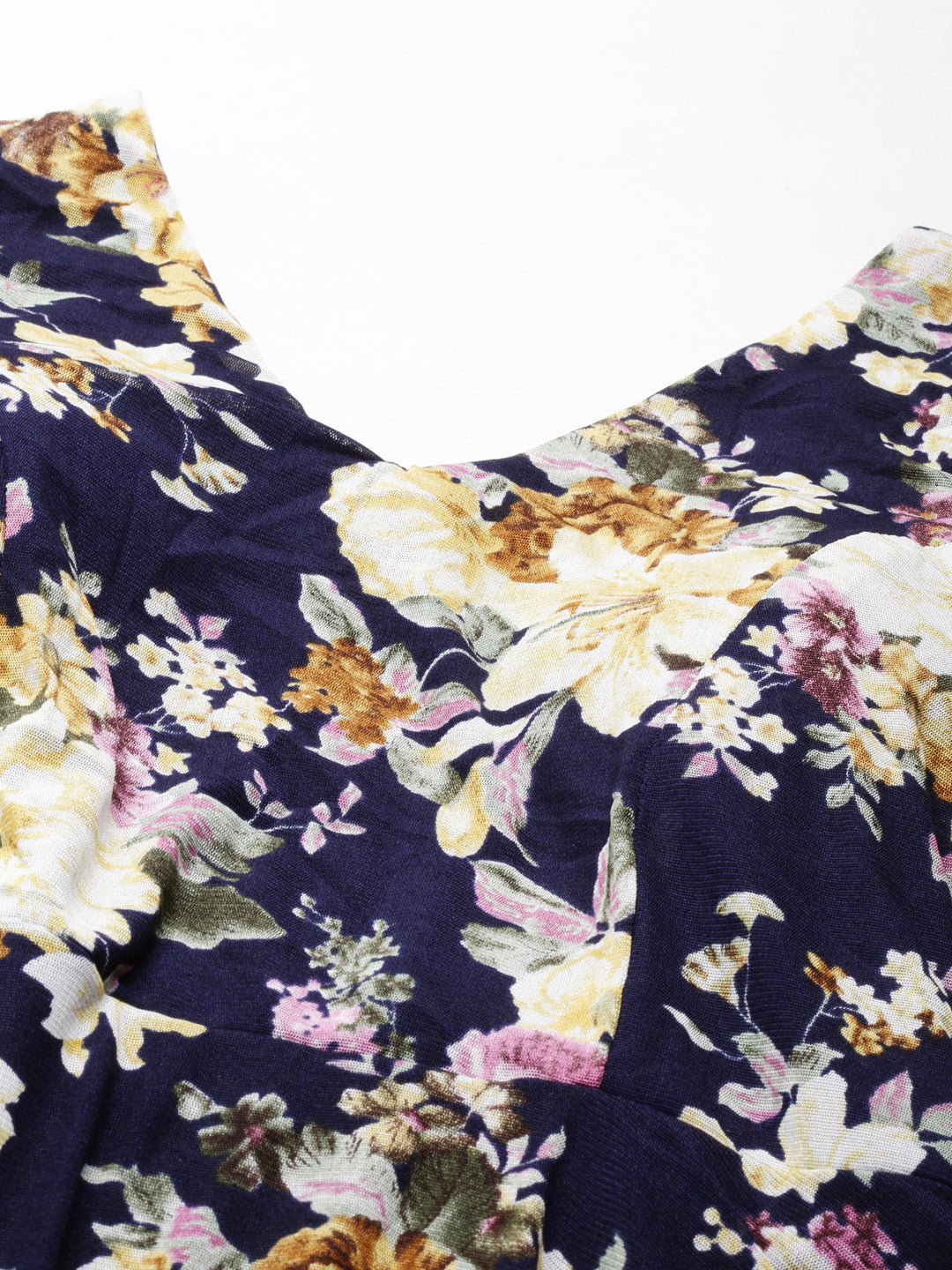 Women's Navy Blue Floral Printed Fit & Flare Dress