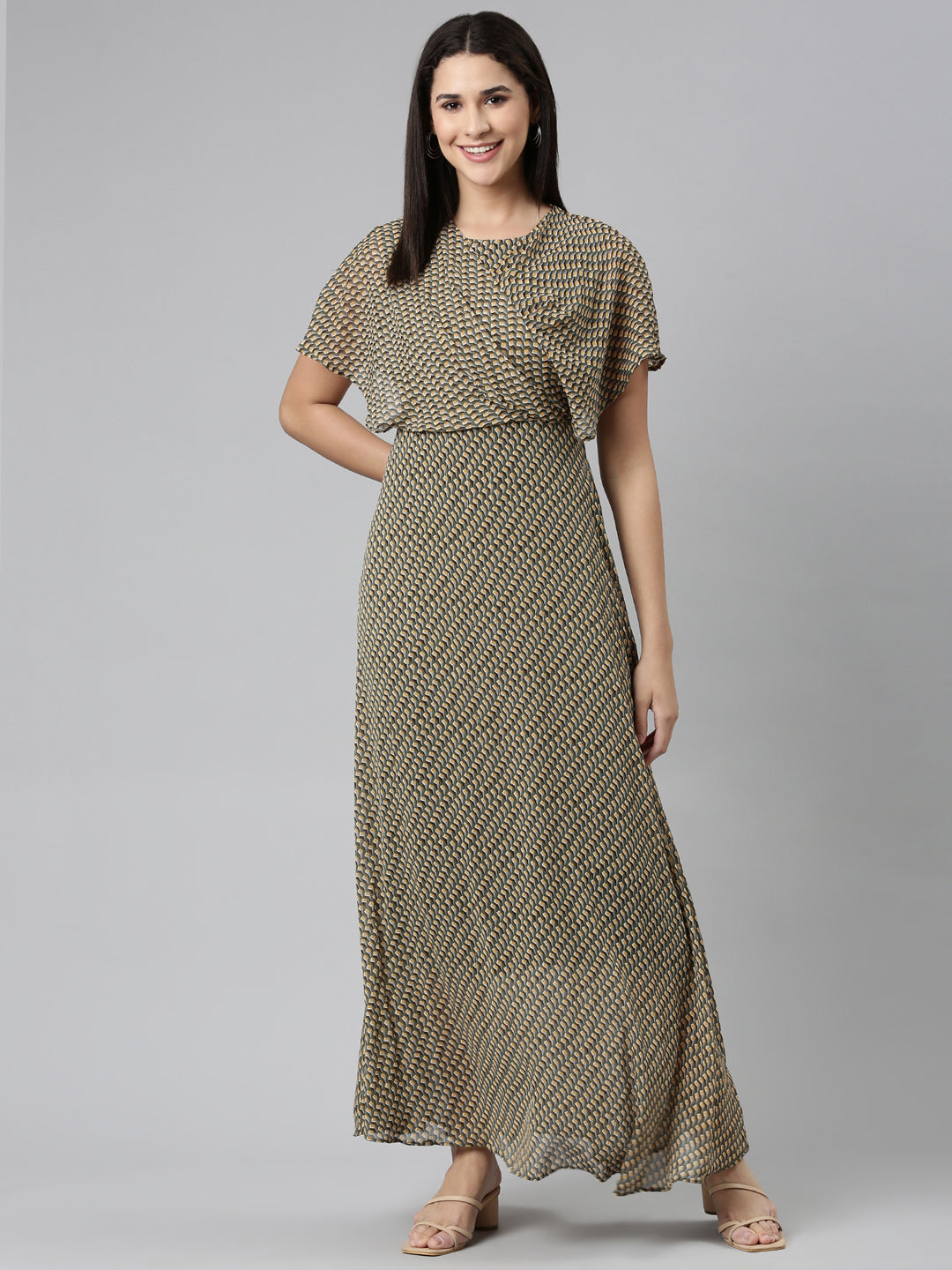 Women's Multi Geometric Printed Fit & Flare Dress