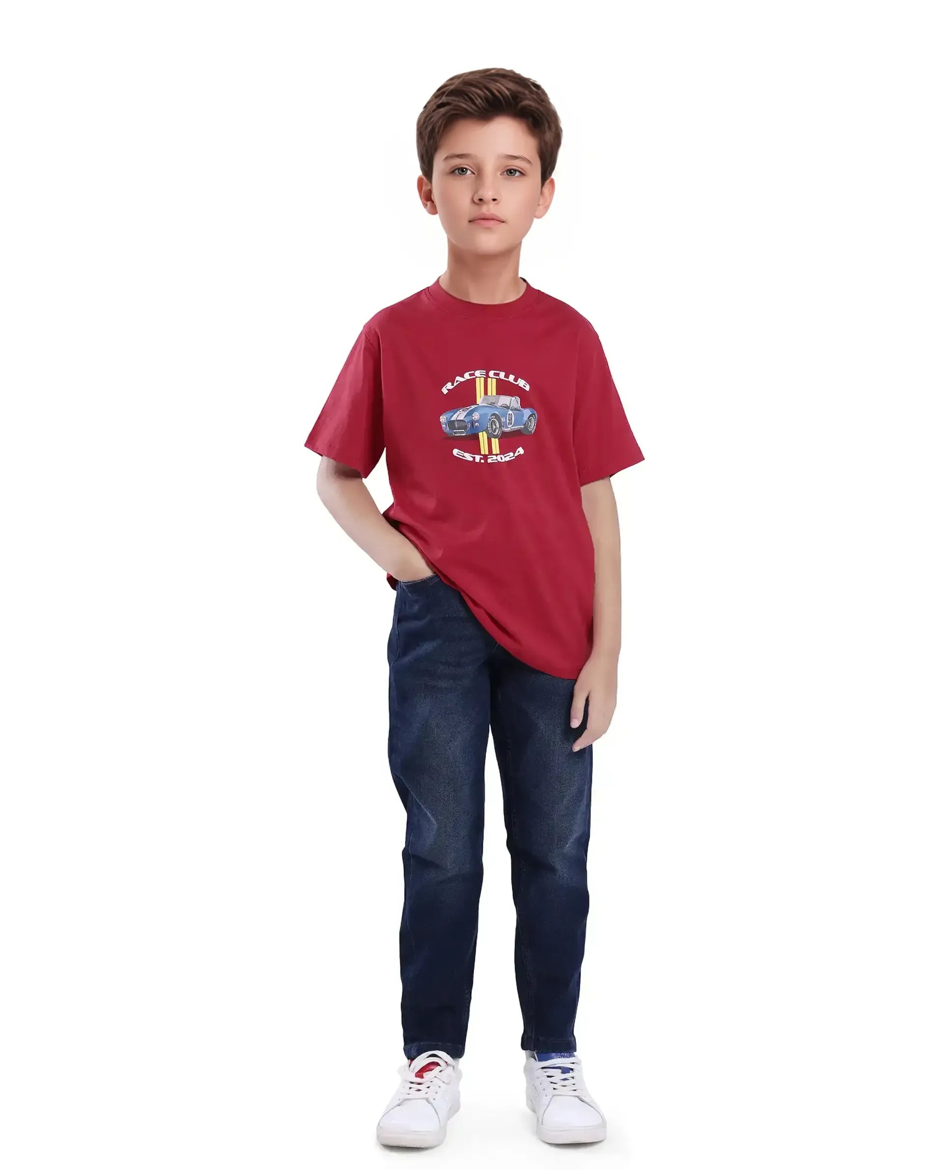 Rare Ones Kids Speed Red Cotton Half Sleeve Printed Slip-On Closure Regular Fit T-Shirt