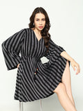 Women's V-Neck Striped Empire Silver Dress