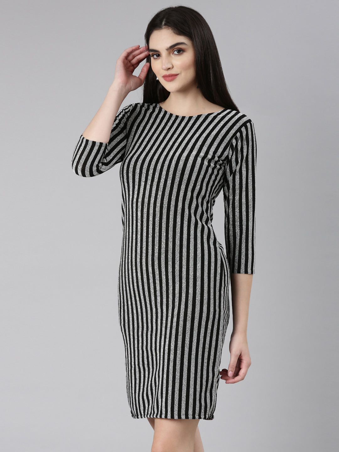 Women's Silver Striped Bodycon Dress
