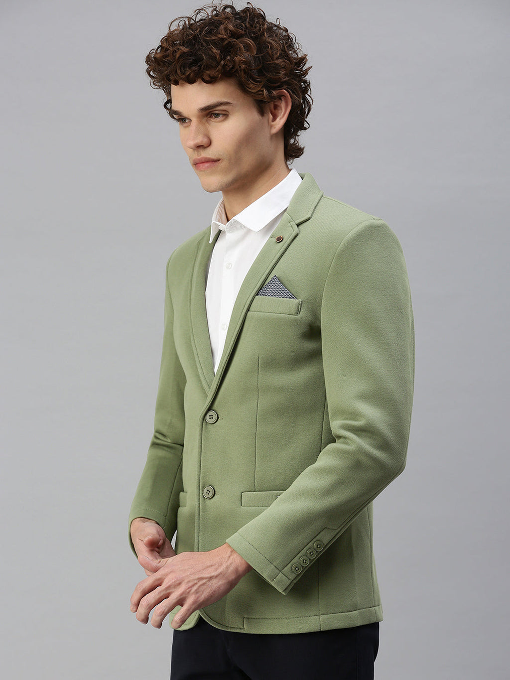 Men's Green Single-Breasted Slim Fit Blazer with Notched Lapel