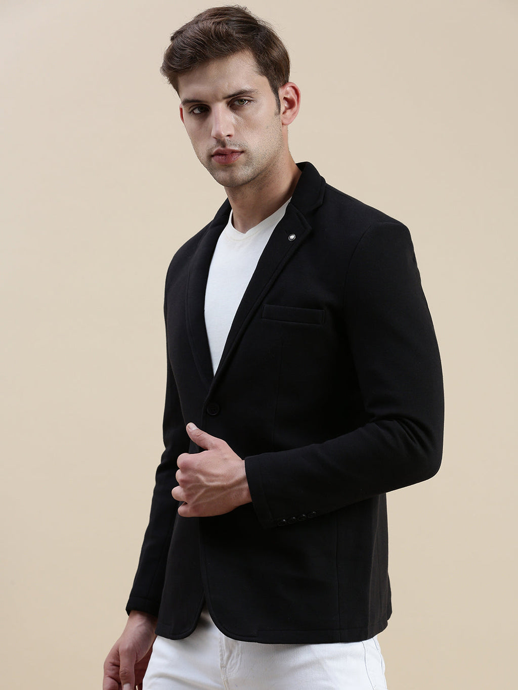 Men's Black Notched Lapel Single-Breasted Formal Blazer
