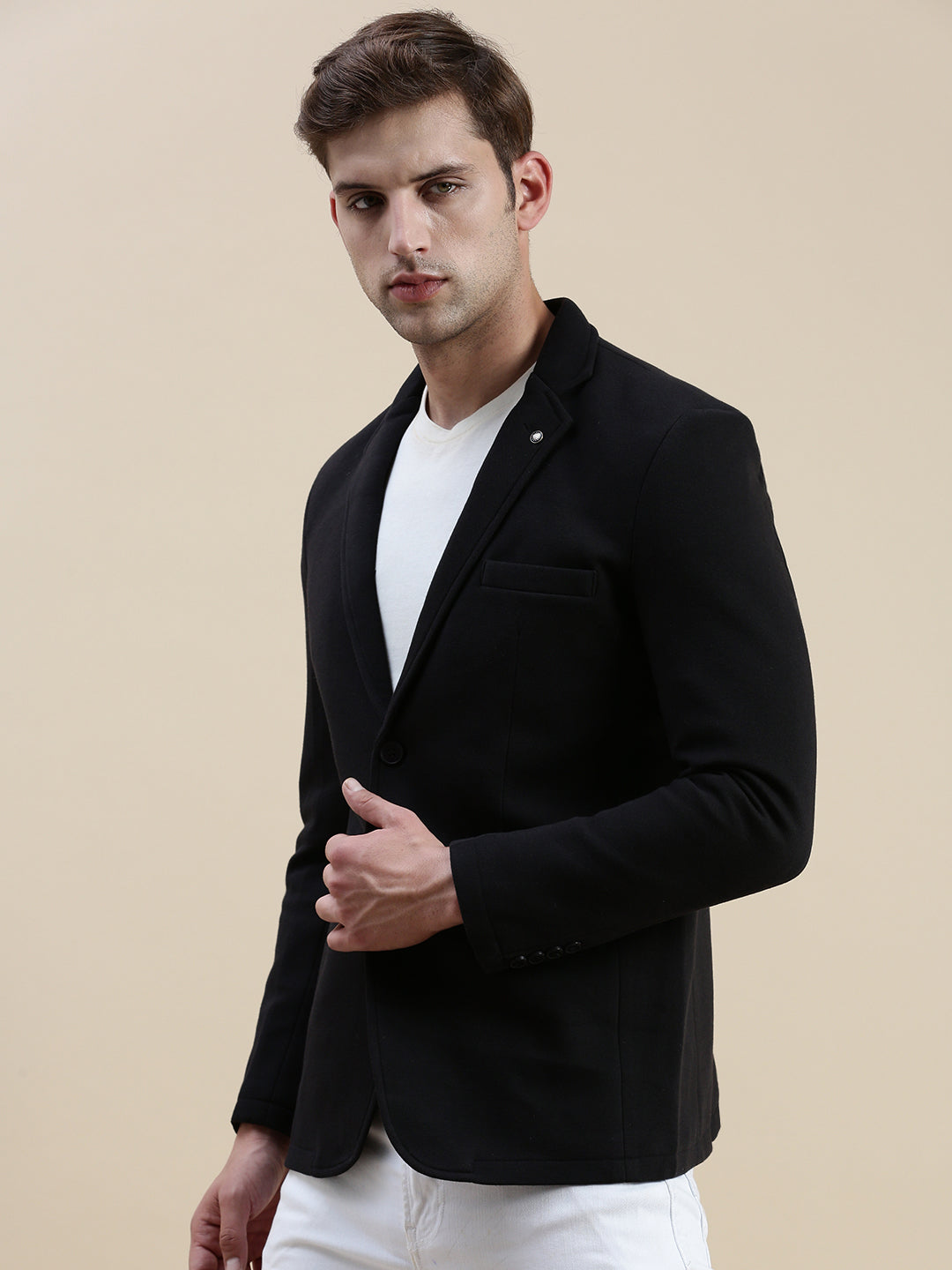 Men's Black Notched Lapel Single-Breasted Formal Blazer