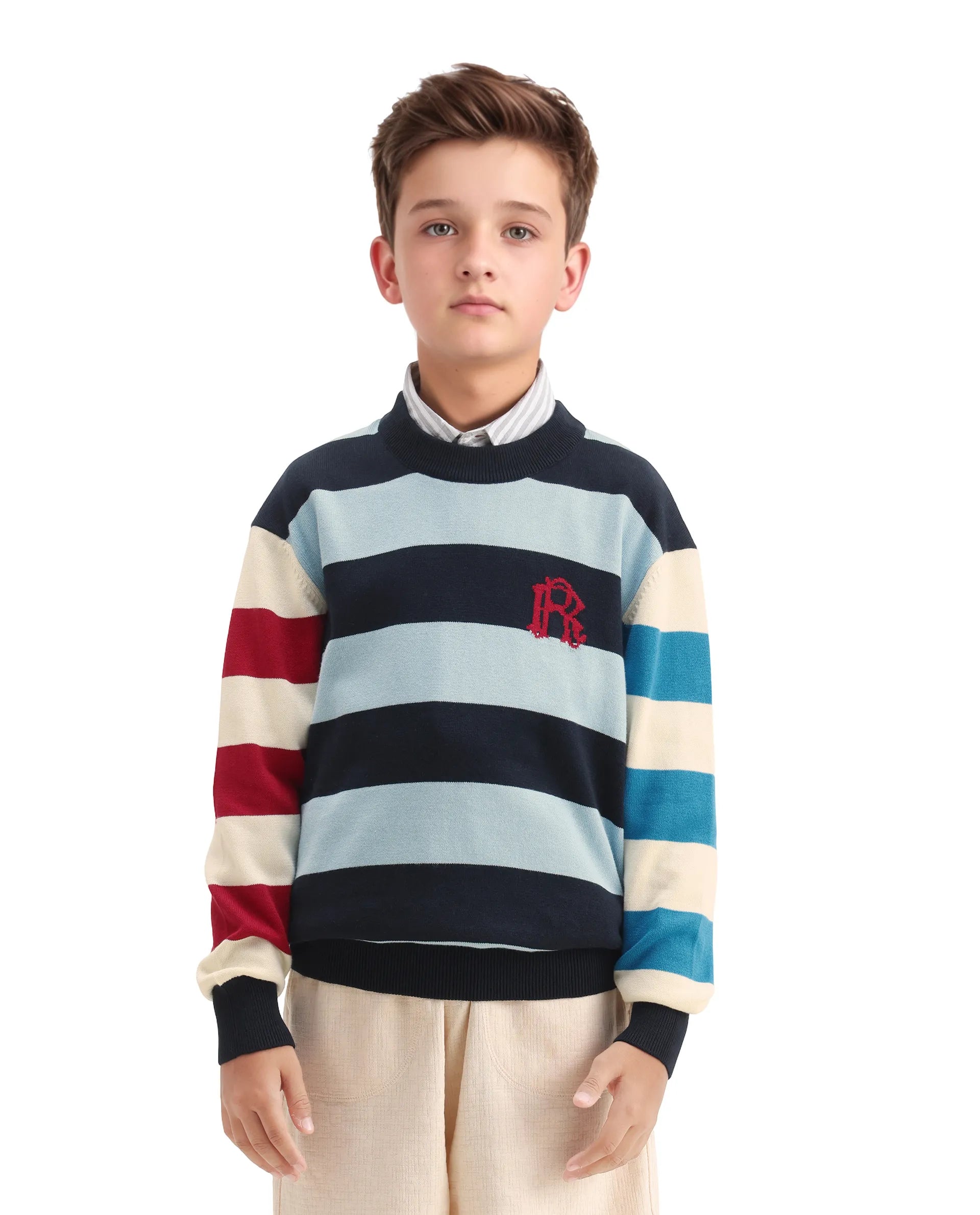Rare Ones Kids Stripe Navy Cotton Striped Relaxed Fit Sweater