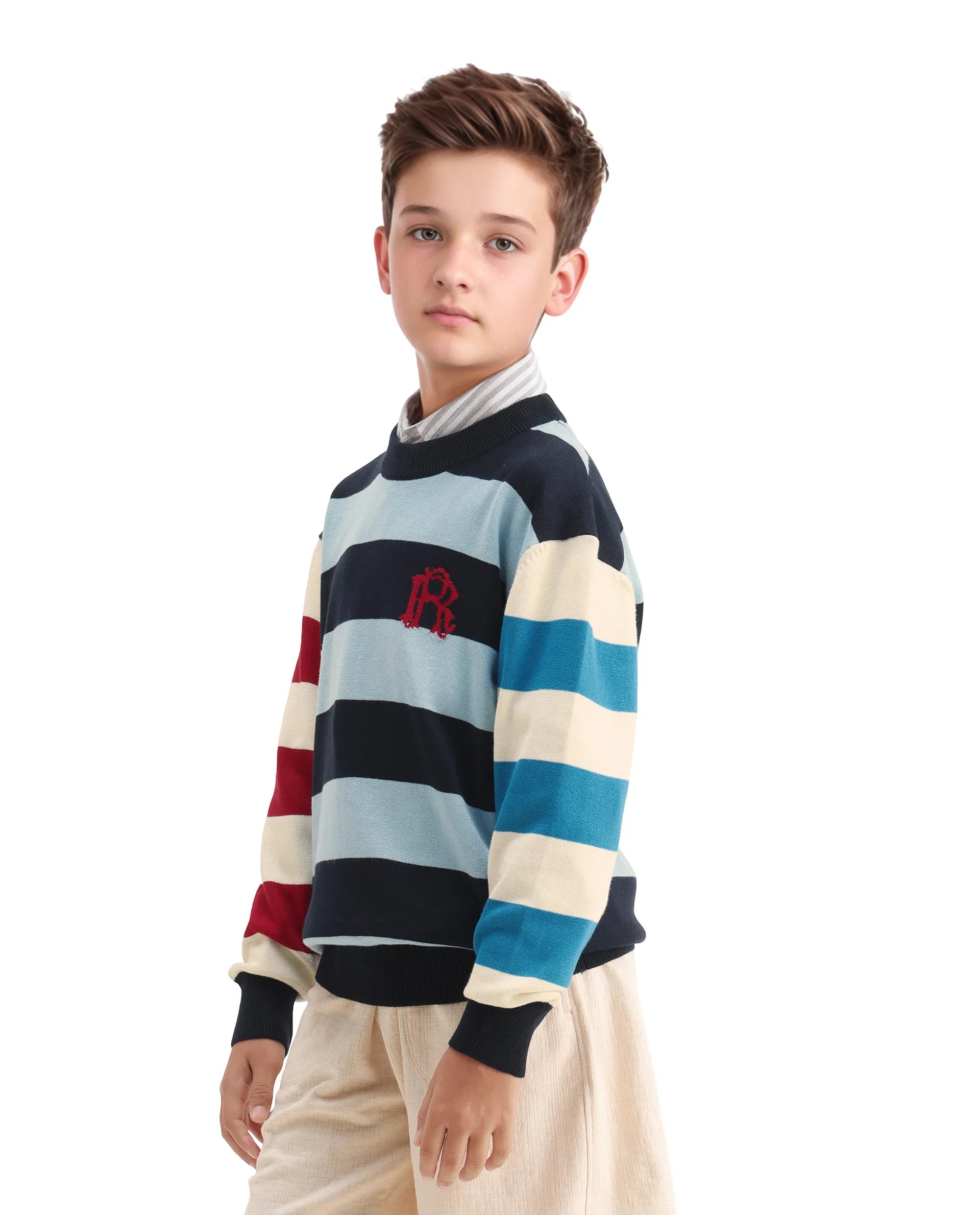 Rare Ones Kids Stripe Navy Cotton Striped Relaxed Fit Sweater