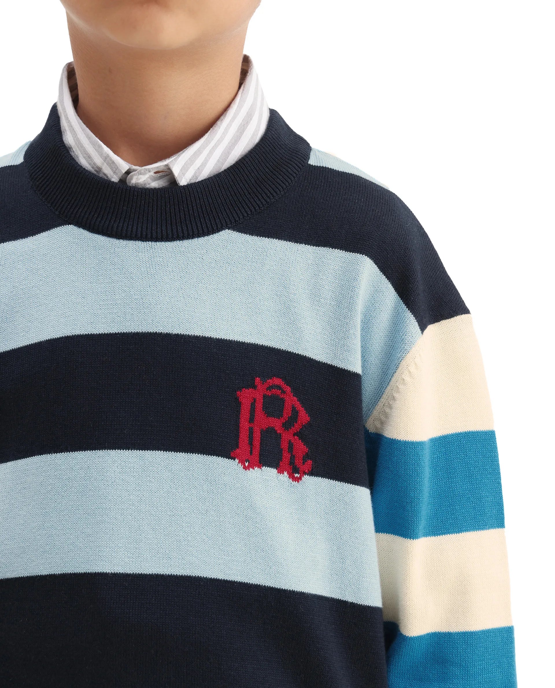 Rare Ones Kids Stripe Navy Cotton Striped Relaxed Fit Sweater