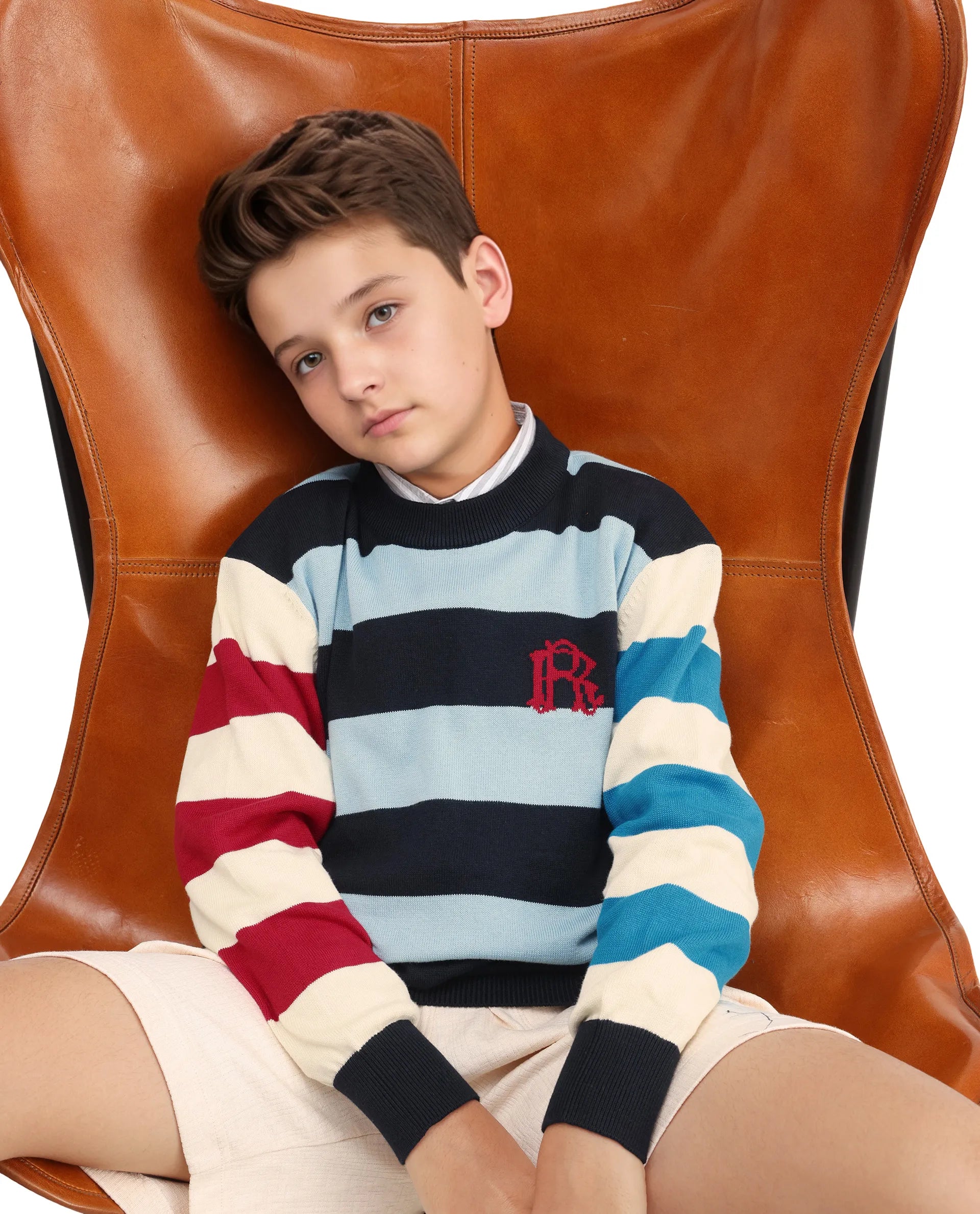 Rare Ones Kids Stripe Navy Cotton Striped Relaxed Fit Sweater