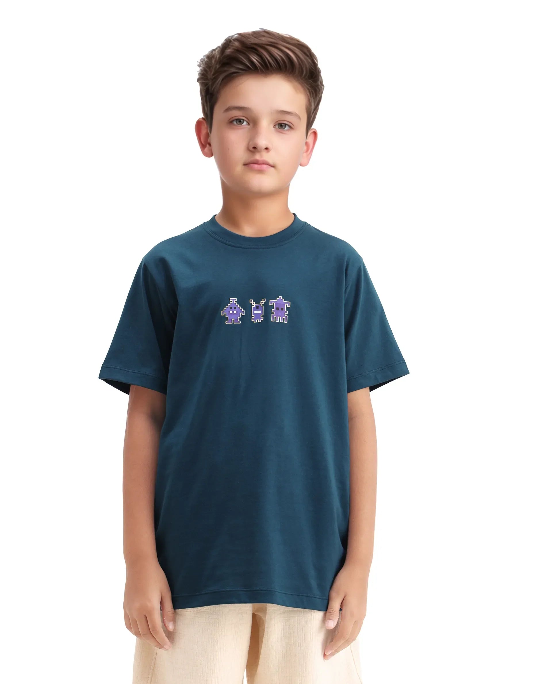 Rare Ones Kids Sung Teal Cotton Graphic Print Regular Fit T-Shirt
