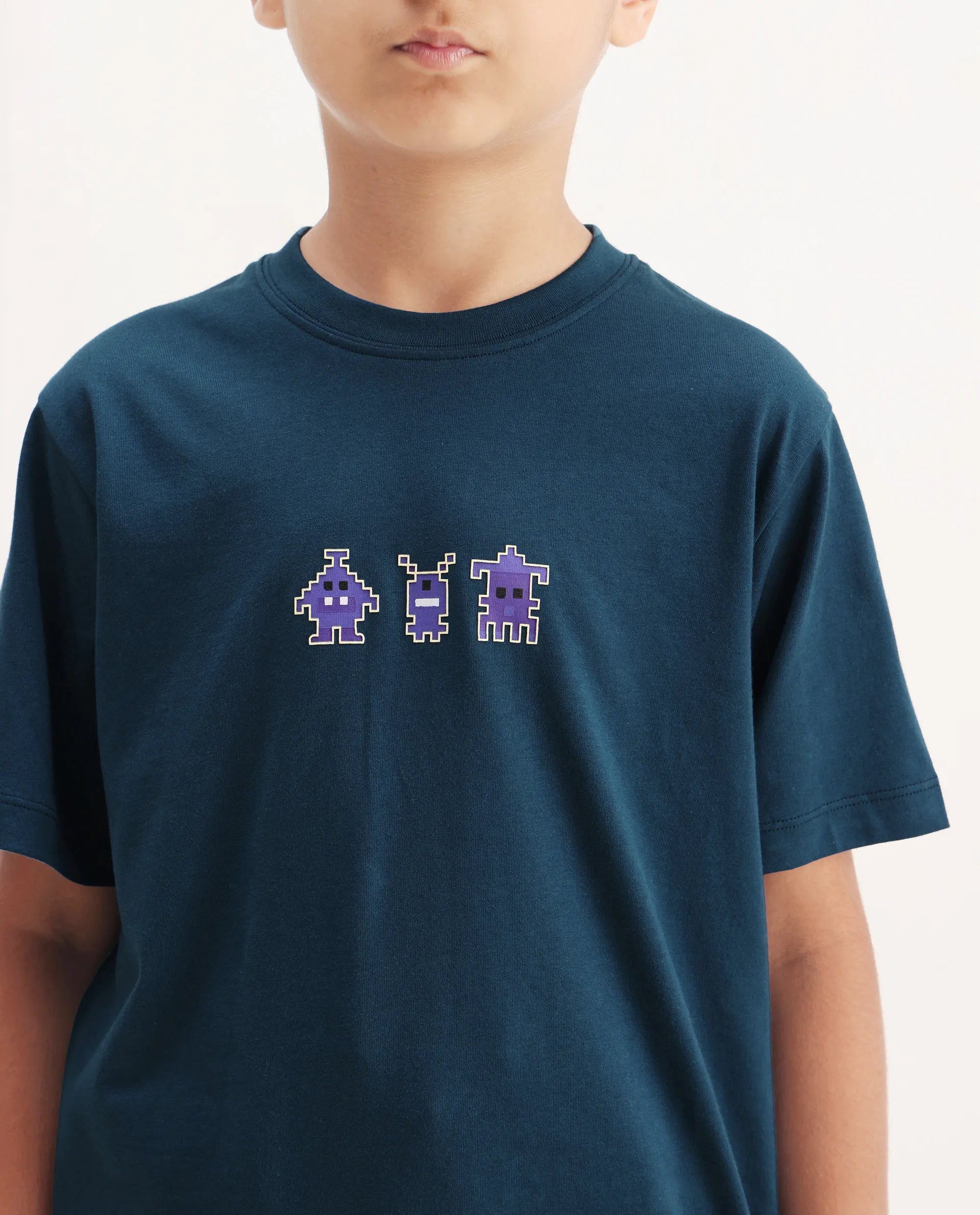 Rare Ones Kids Sung Teal Cotton Graphic Print Regular Fit T-Shirt