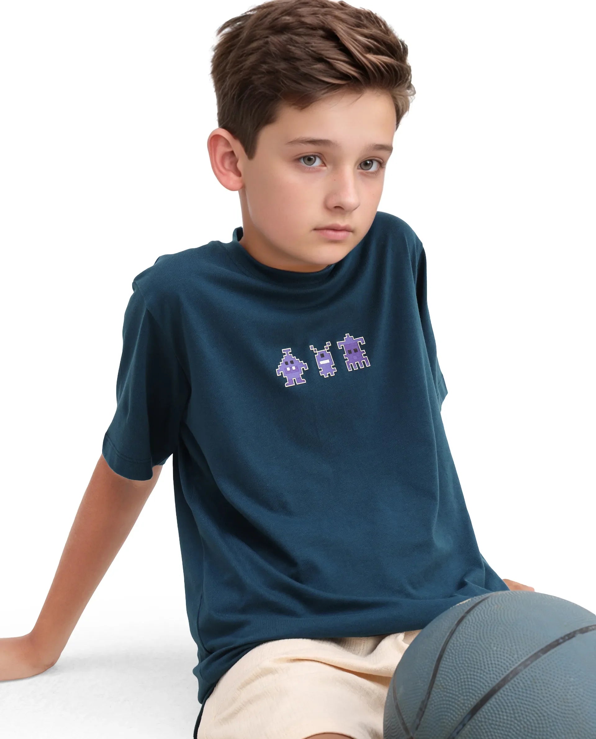 Rare Ones Kids Sung Teal Cotton Graphic Print Regular Fit T-Shirt