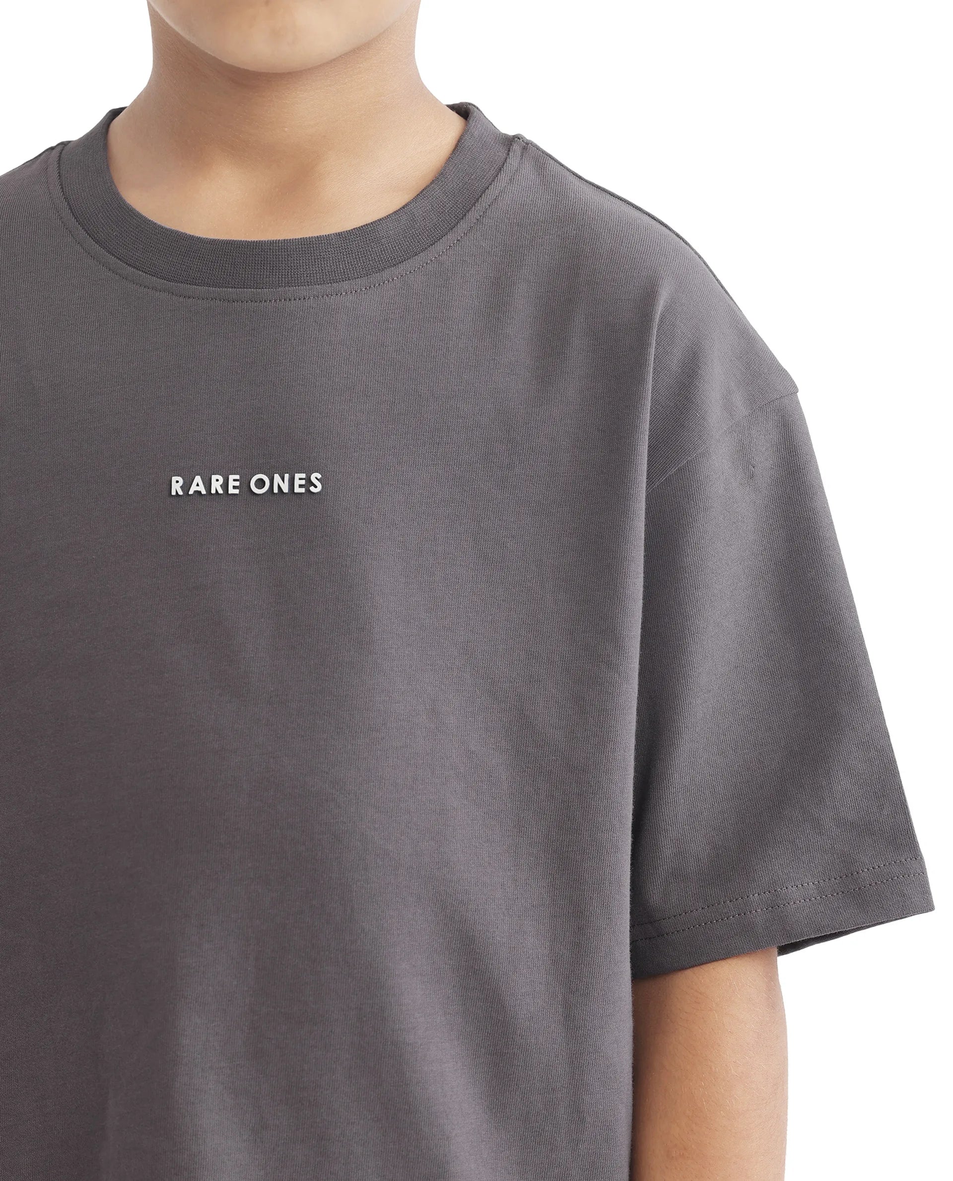 Rare Ones Kids Swyft Dark Grey Cotton Half Sleeve Slip-On Printed Boxy Fit T-Shirt