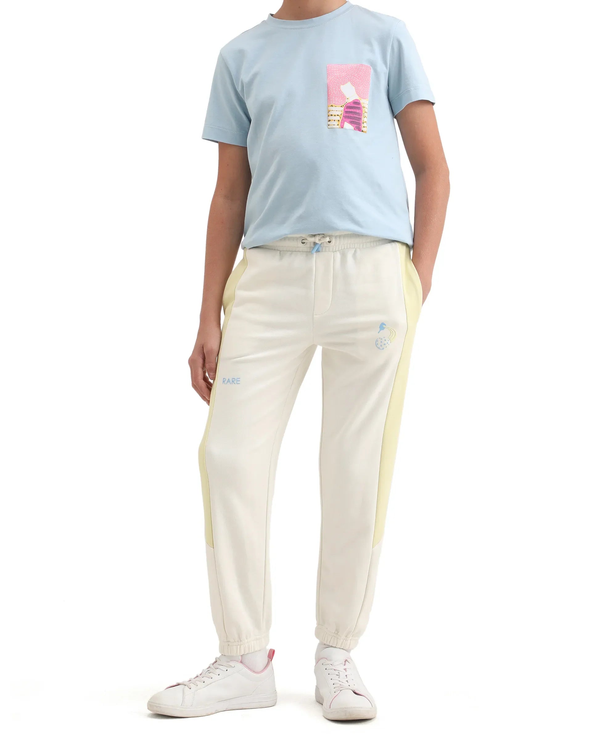 Rare Ones Kids Tage-B Off White Cotton Blend Drawstring Closure Regular Fit Trackpant