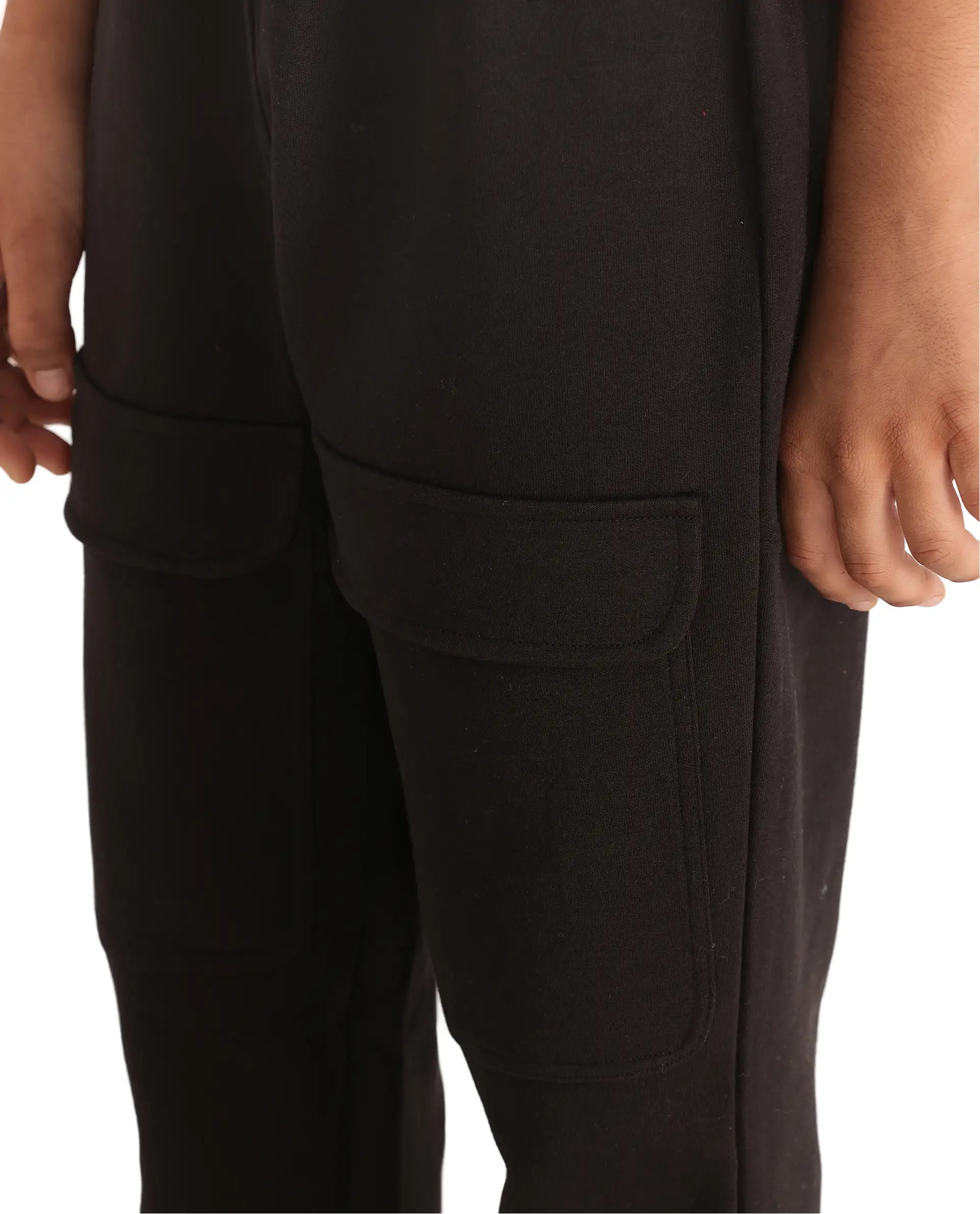 Rare Ones Kids Tami Black Cotton Poly Regular Fit Multipocket Solid Trackpant