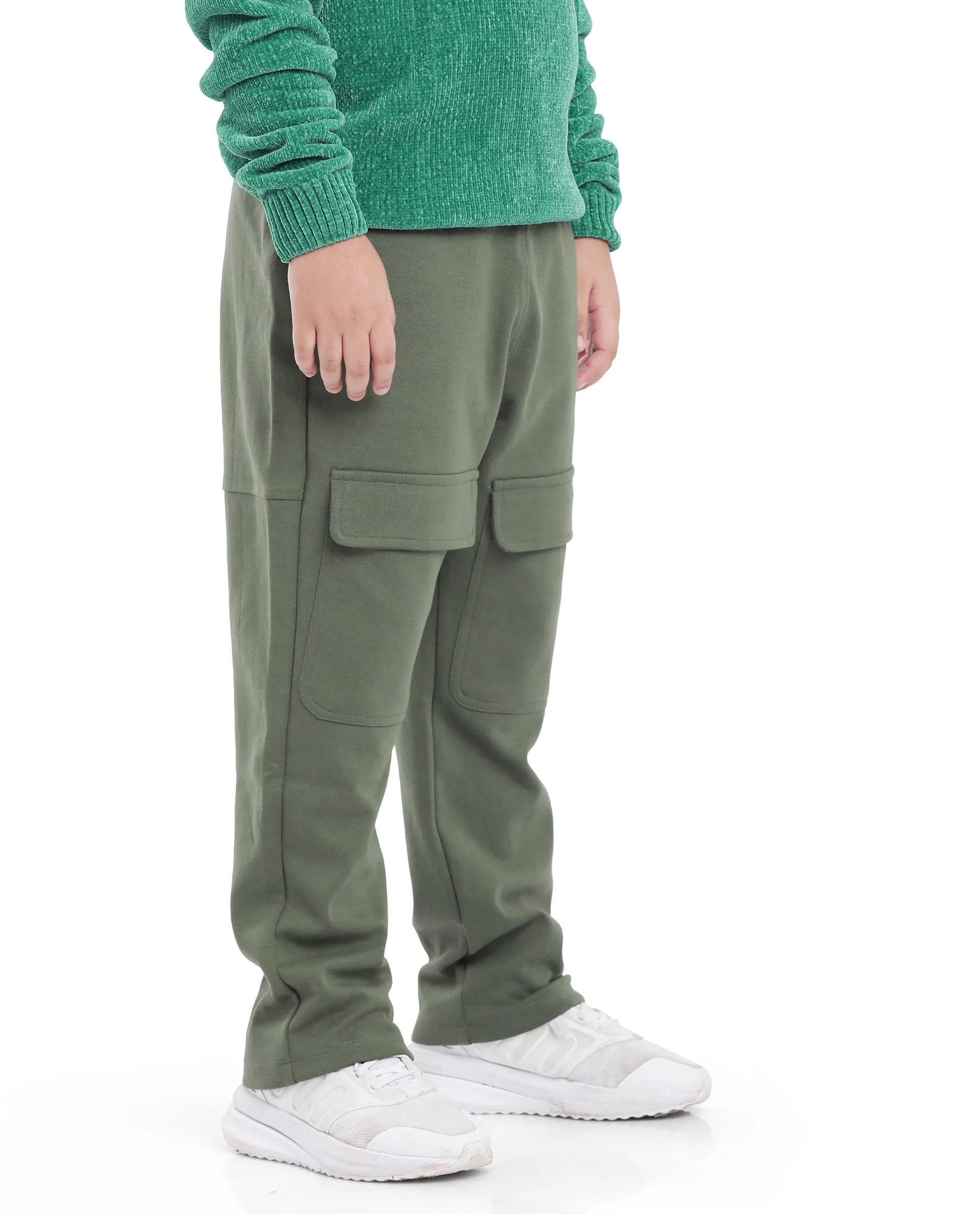 Rare Ones Kids Tami Green Cotton Poly Regular Fit Multipocket Solid Trackpant