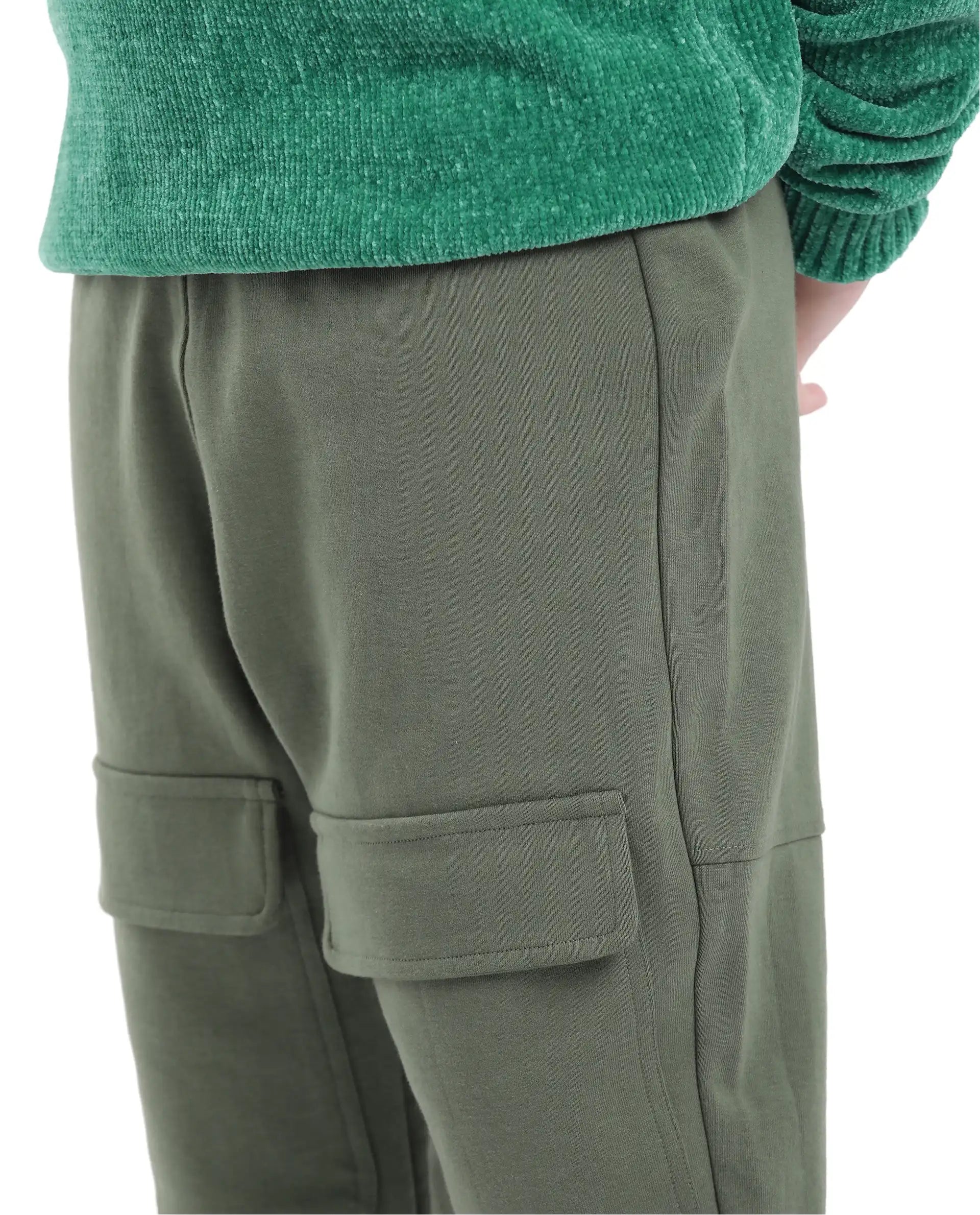 Rare Ones Kids Tami Green Cotton Poly Regular Fit Multipocket Solid Trackpant