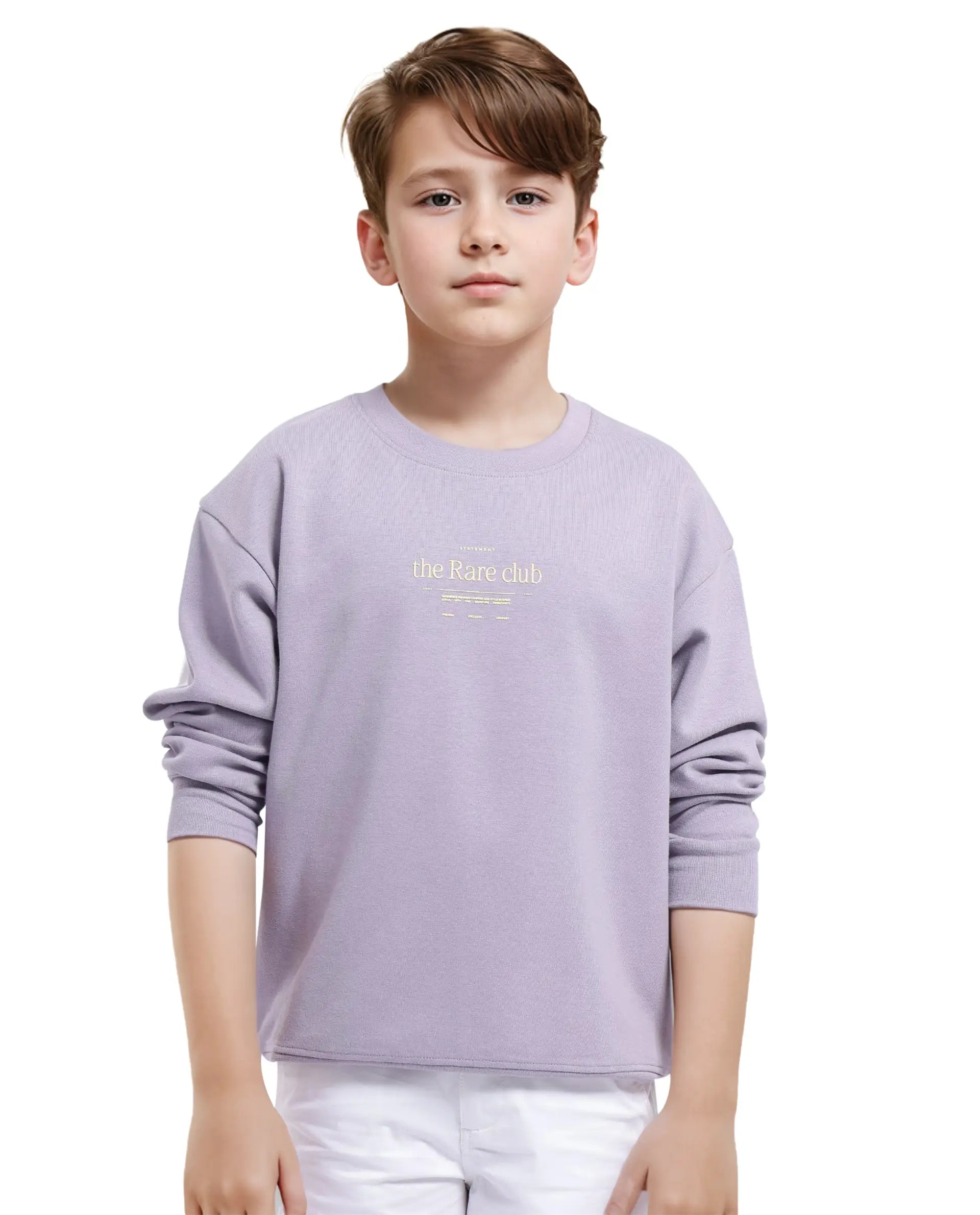 Rare Ones Kids Tamu Dusky Purple Cotton Full Sleeve Crew Neck Hd Print With Twill Texture Sweatshirt