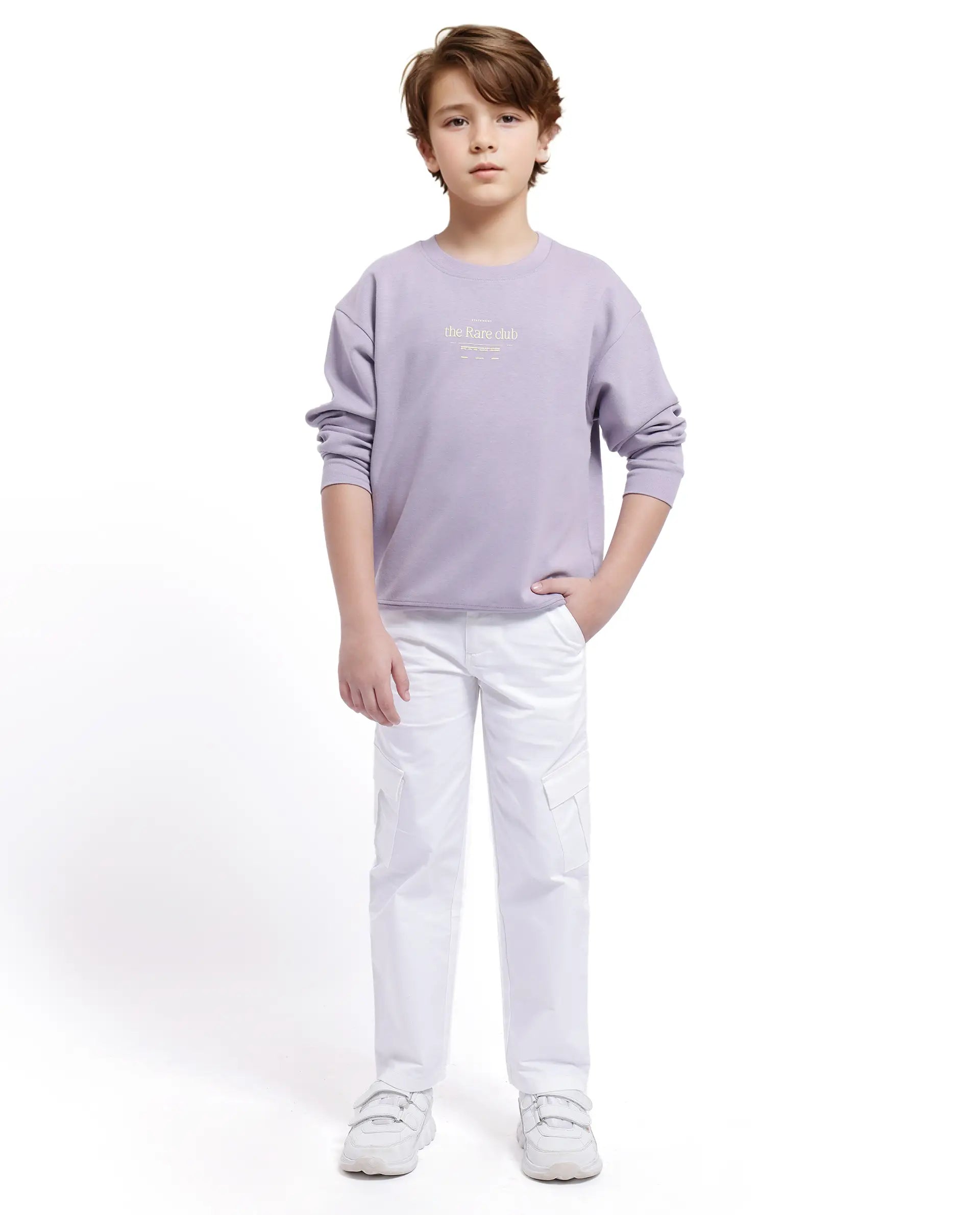 Rare Ones Kids Tamu Dusky Purple Cotton Full Sleeve Crew Neck Hd Print With Twill Texture Sweatshirt