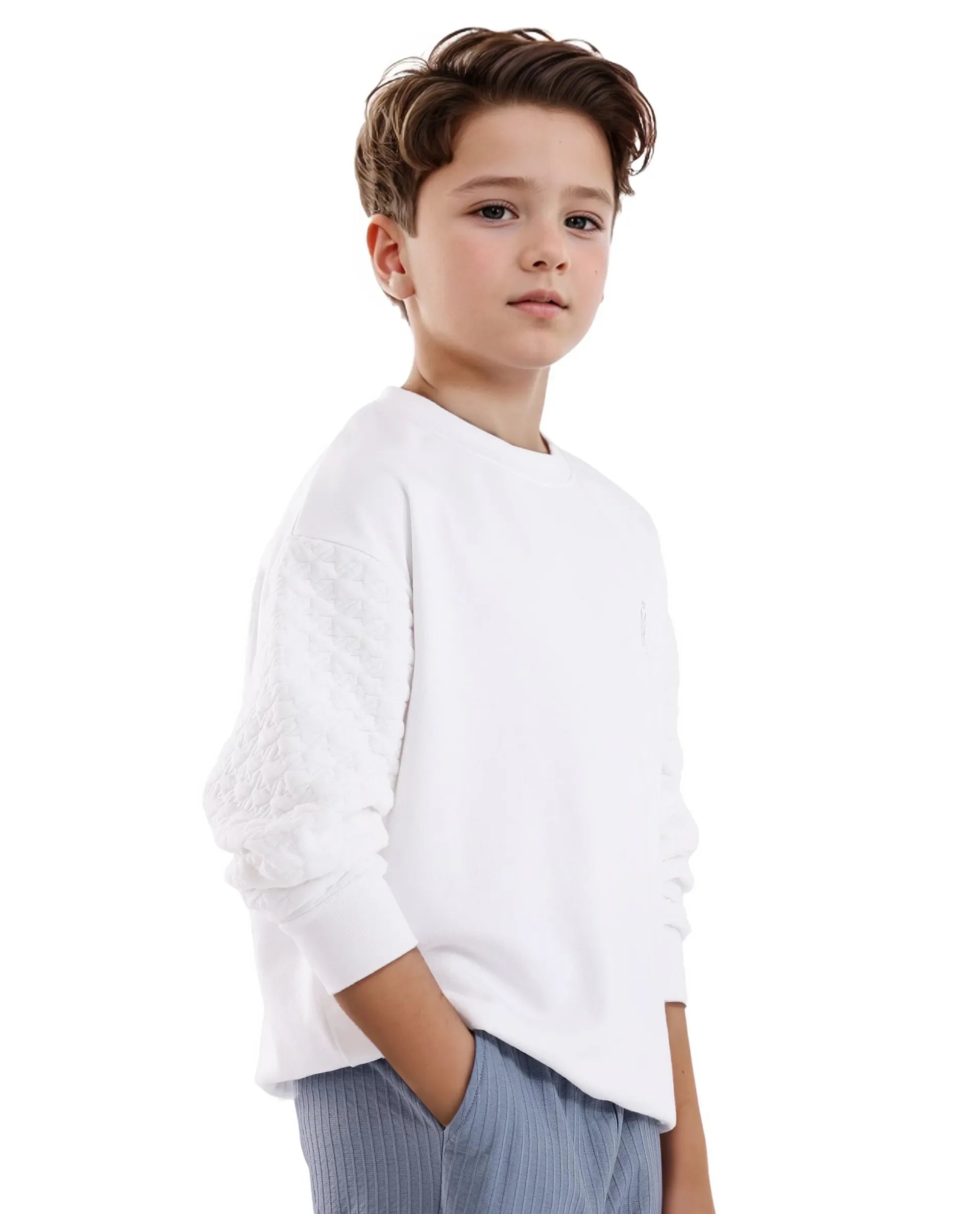 Rare Ones Kids Taron White Cotton Full Sleeve Embroidered Sweatshirt