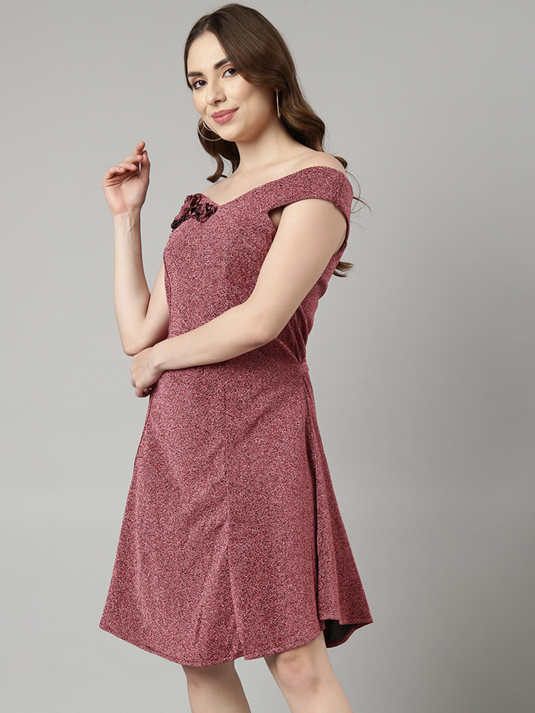 Women's Pink Off-Shoulder A-Line Dress