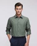 Rare Rabbit Men's Tener Dark Green Cotton Striped Print Relaxed Fit Full Sleeve Collared Shirt