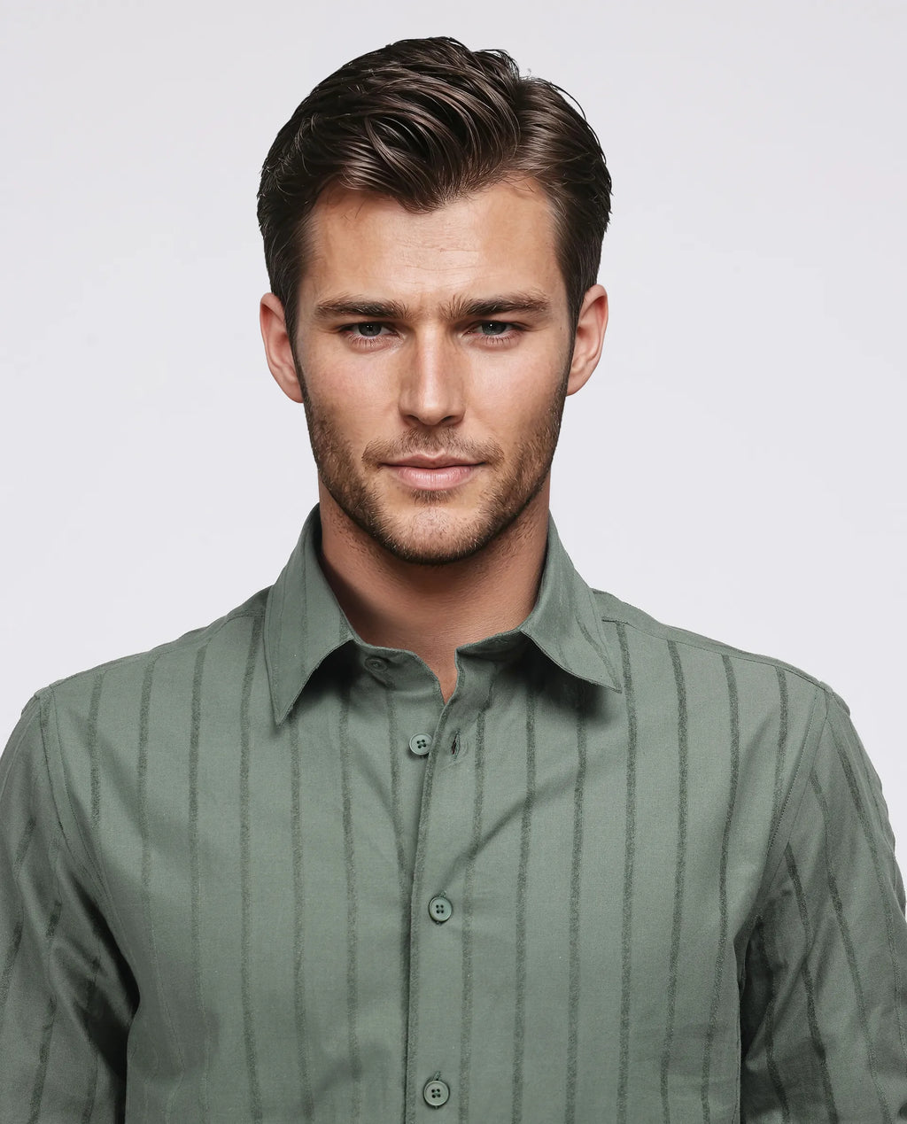 Rare Rabbit Men's Tener Dark Green Cotton Striped Print Relaxed Fit Full Sleeve Collared Shirt