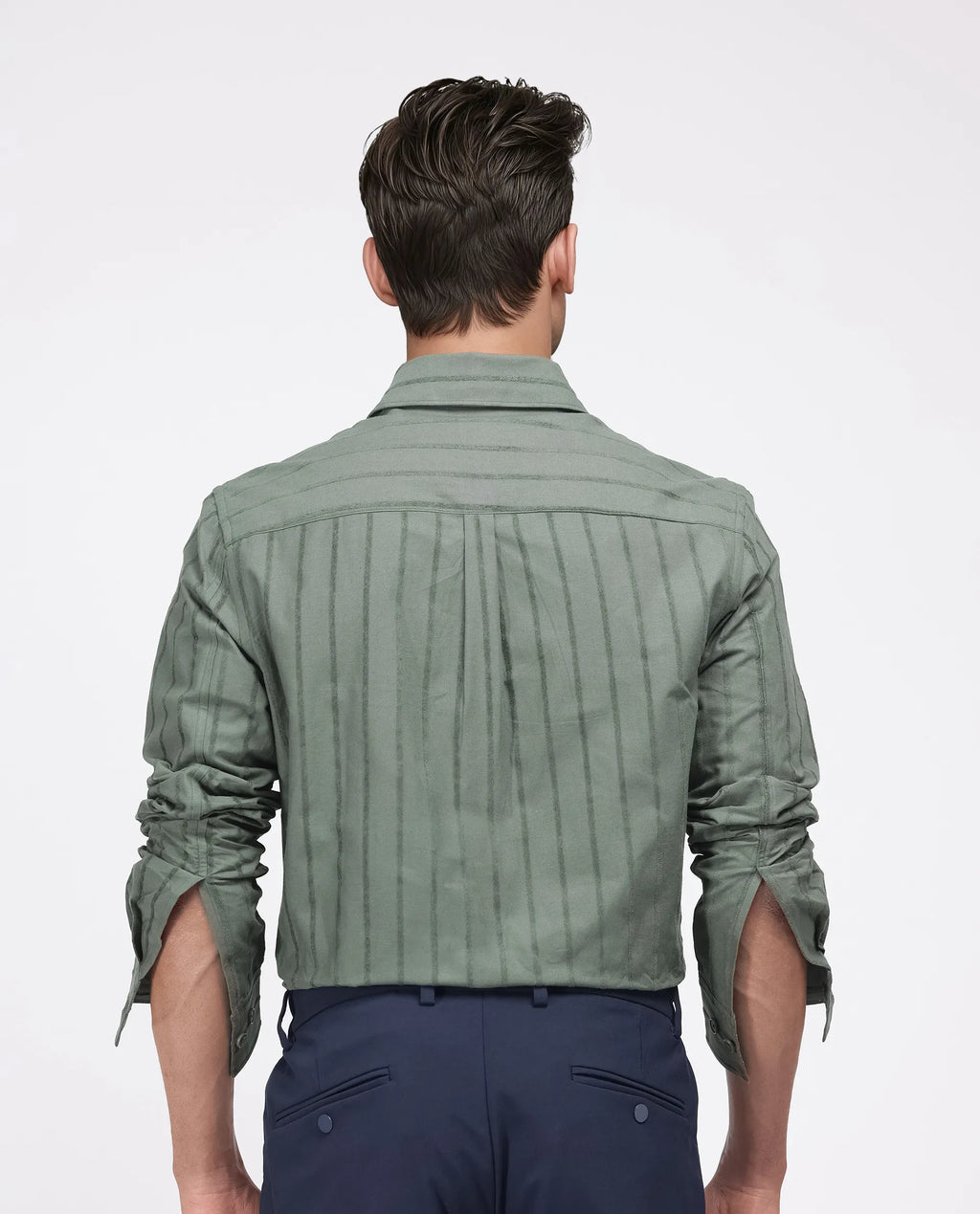 Rare Rabbit Men's Tener Dark Green Cotton Striped Print Relaxed Fit Full Sleeve Collared Shirt