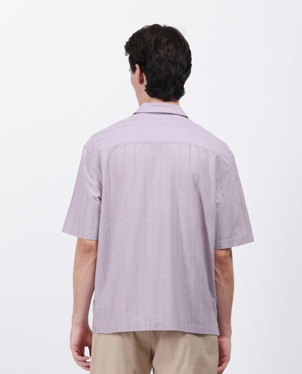 Rare Rabbit Men's Tenerz Dusky Purple Cotton Striped Print Boxy Fit Half Sleeve Collared Shirt