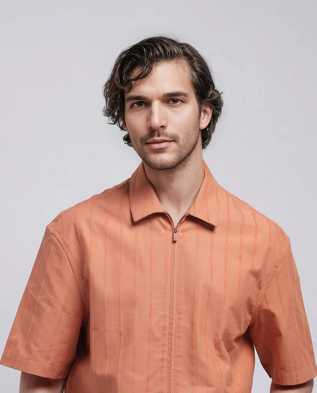 Rare Rabbit Men's Tenerz Rust Cotton Striped Print Boxy Fit Half Sleeve Collared Shirt