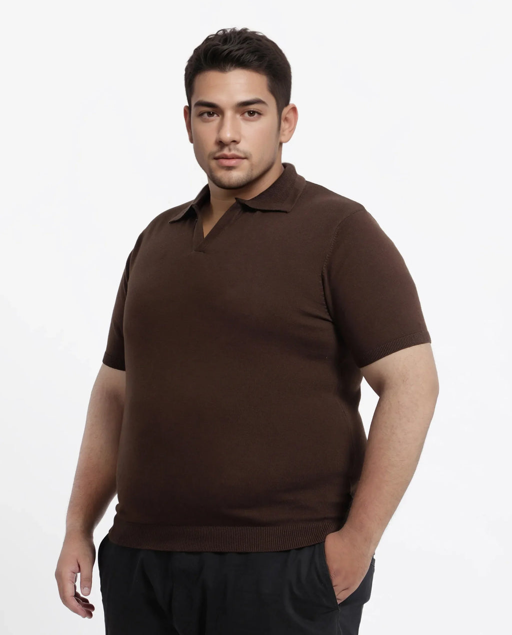 Rare Rabbit Men's Teny-L Dark Brown Cotton Blend Plain Plus Size Half Sleeve Polo