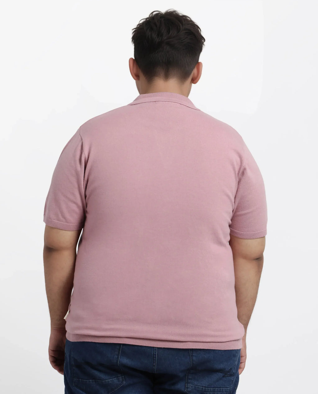 Rare Rabbit Men's Teny-L Dusky Pink Cotton Blend Plain Plus Size Half Sleeve Polo