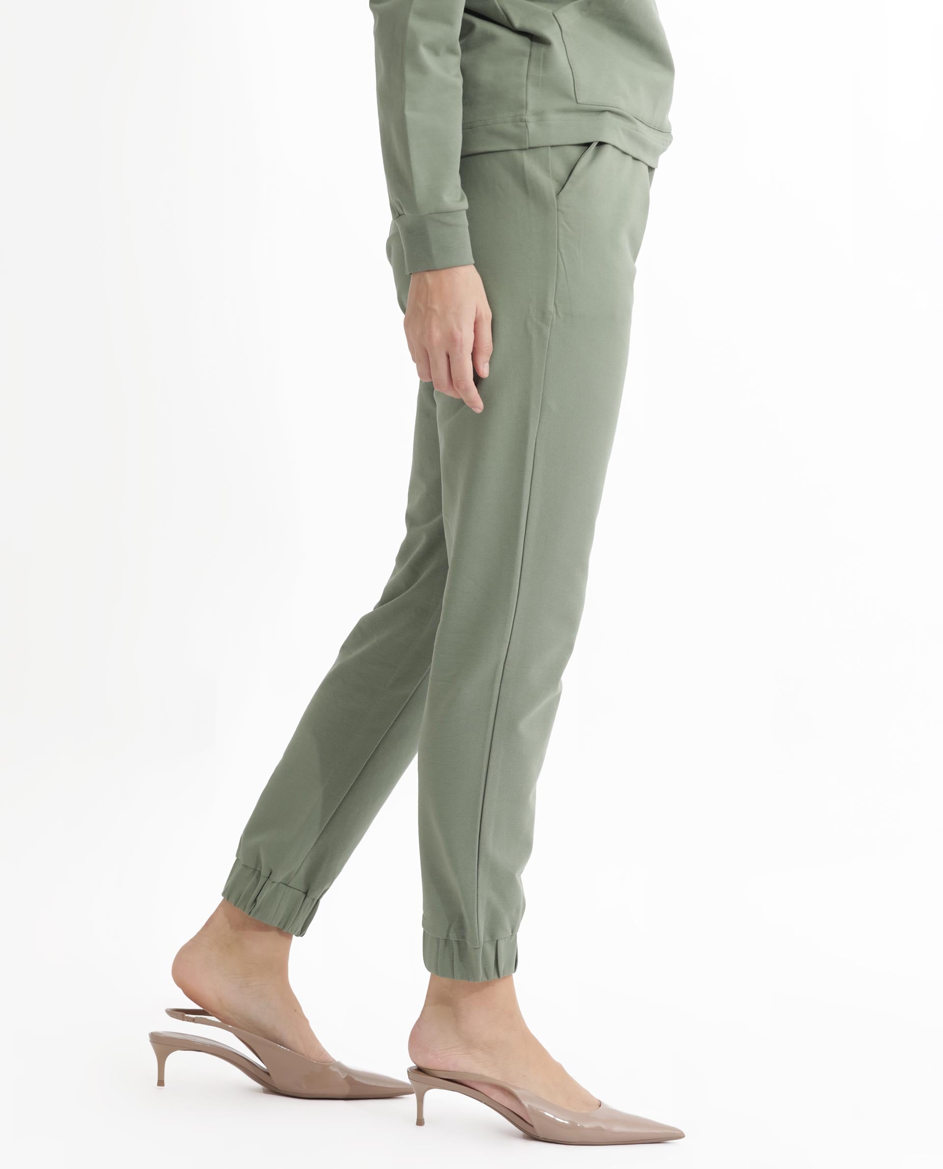 Rareism Women's Terac Dusky Green Polyester Blend Plain Ankle Length Regular Fit Track Pant