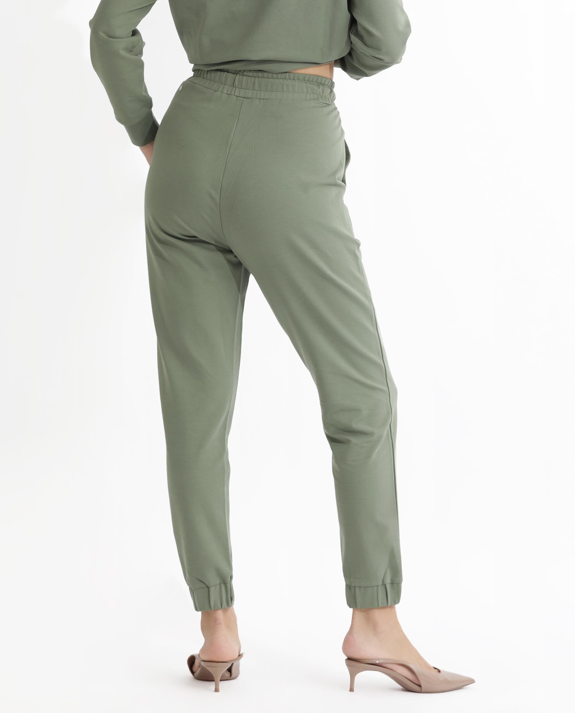 Rareism Women's Terac Dusky Green Polyester Blend Plain Ankle Length Regular Fit Track Pant