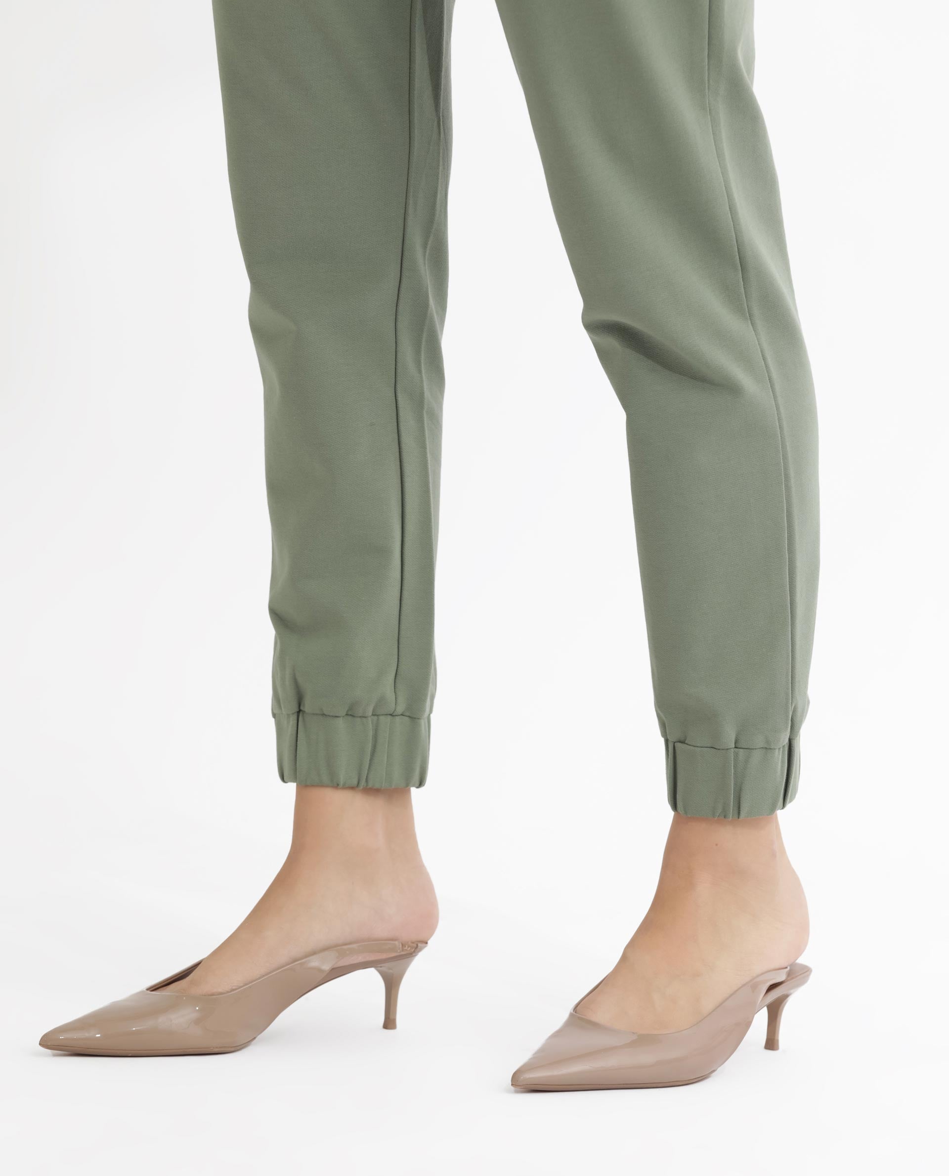 Rareism Women's Terac Dusky Green Polyester Blend Plain Ankle Length Regular Fit Track Pant