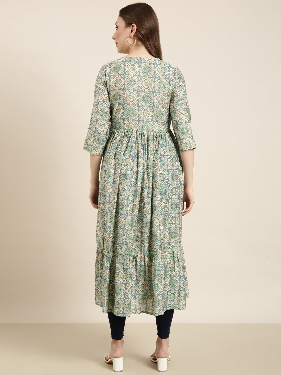 Women's Anarkali Sea Green Ethnic Motifs Kurta