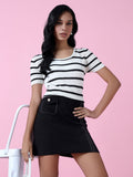 Women's White Striped Casual Top