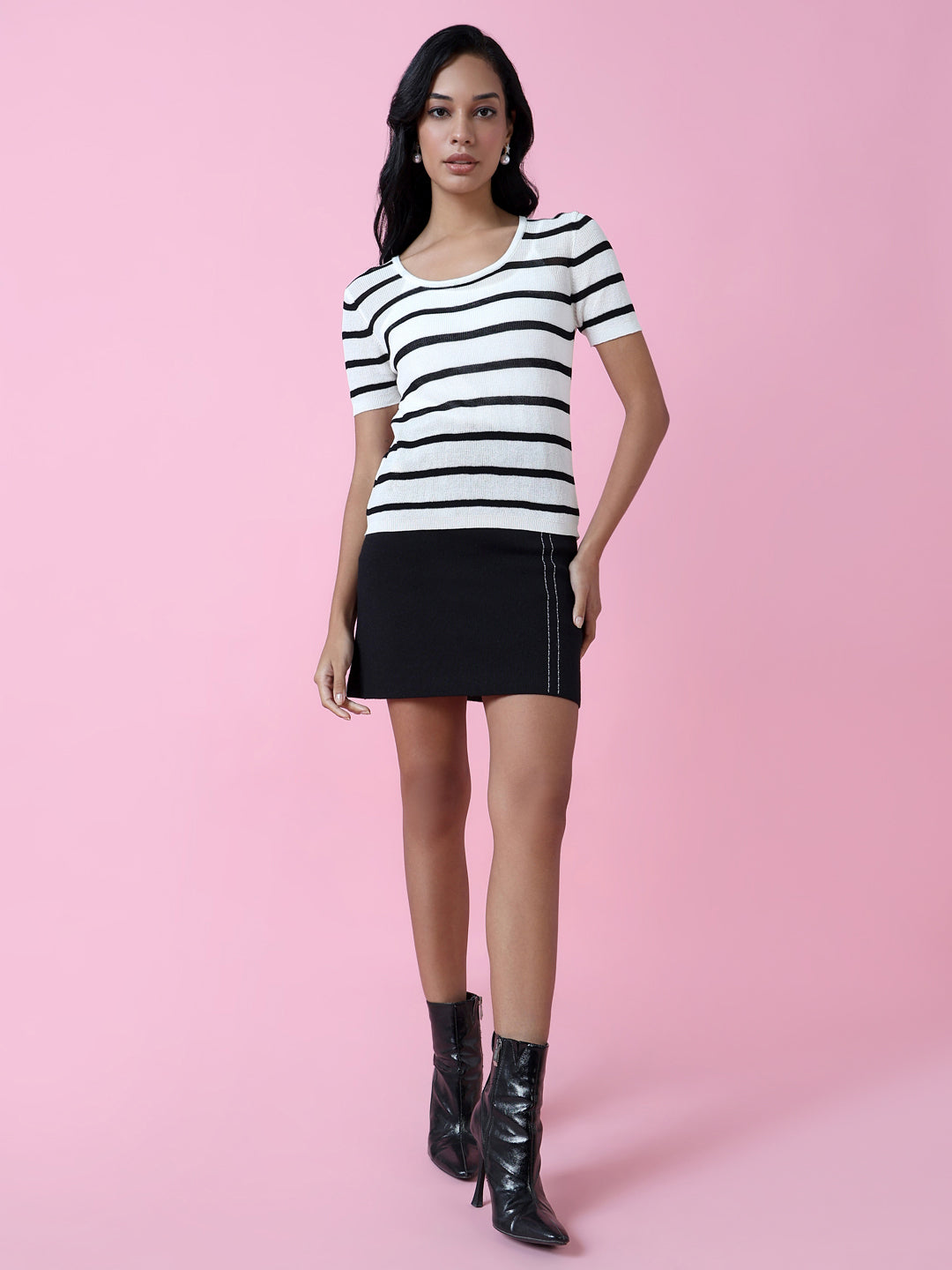 Women's White Striped Casual Top