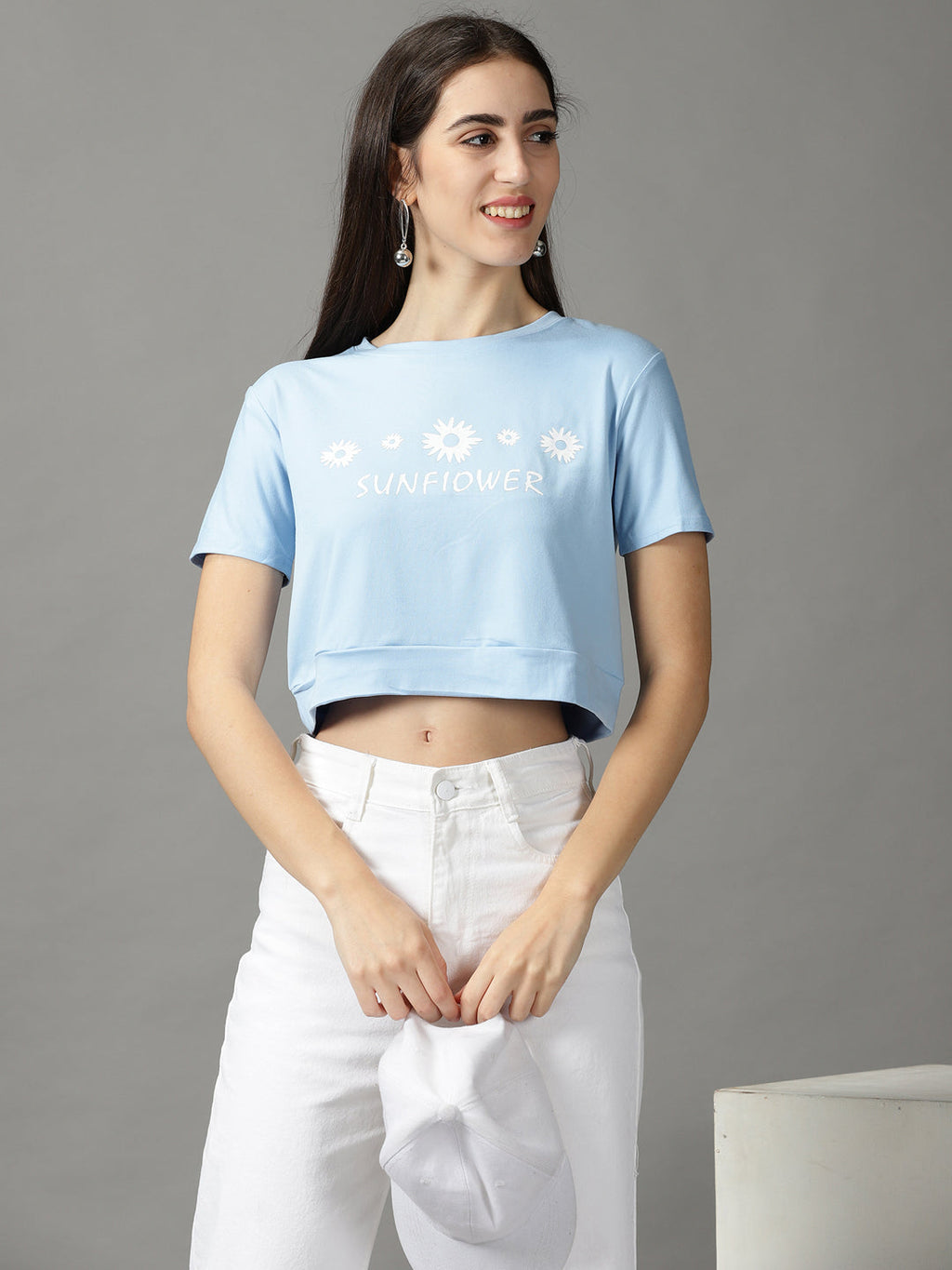 Women's Blue Floral Printed Crop Top