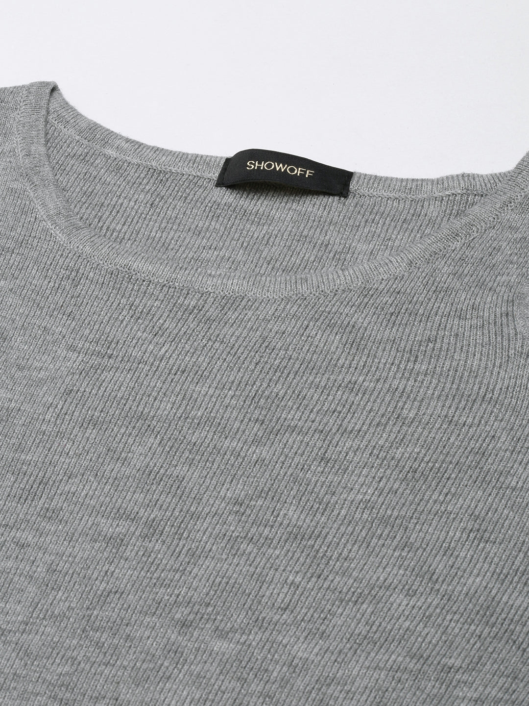 Women's Solid Grey Knitted Fitted Top
