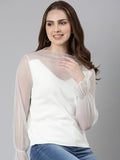Women's White High Neck Net Top