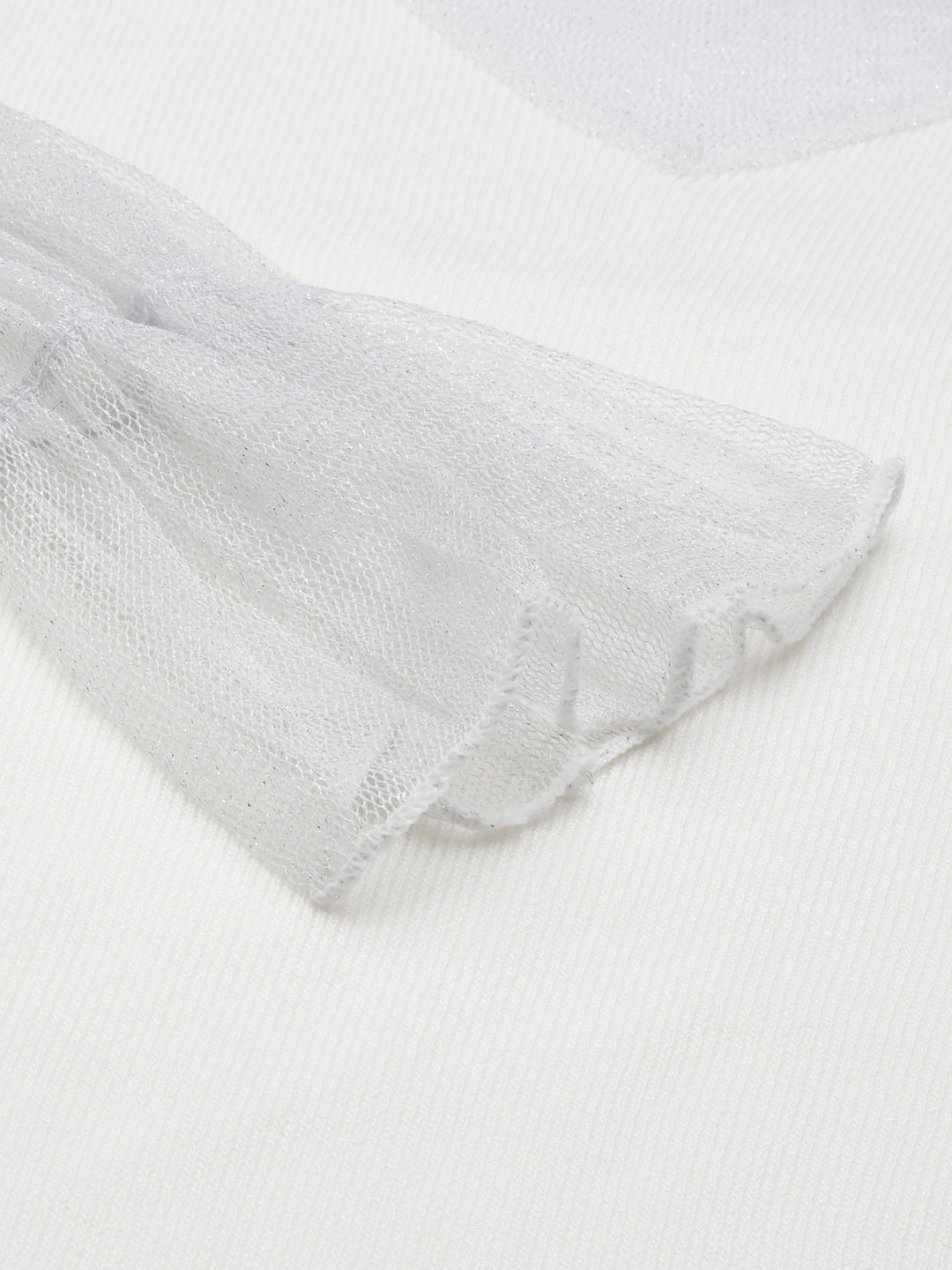 Women's White High Neck Net Top