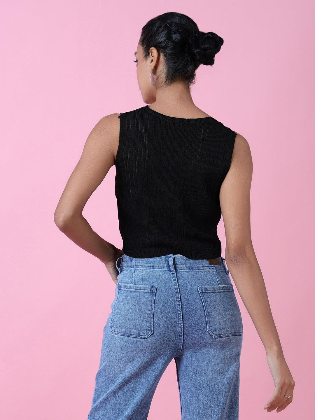Women's Black Crochet Crop Top