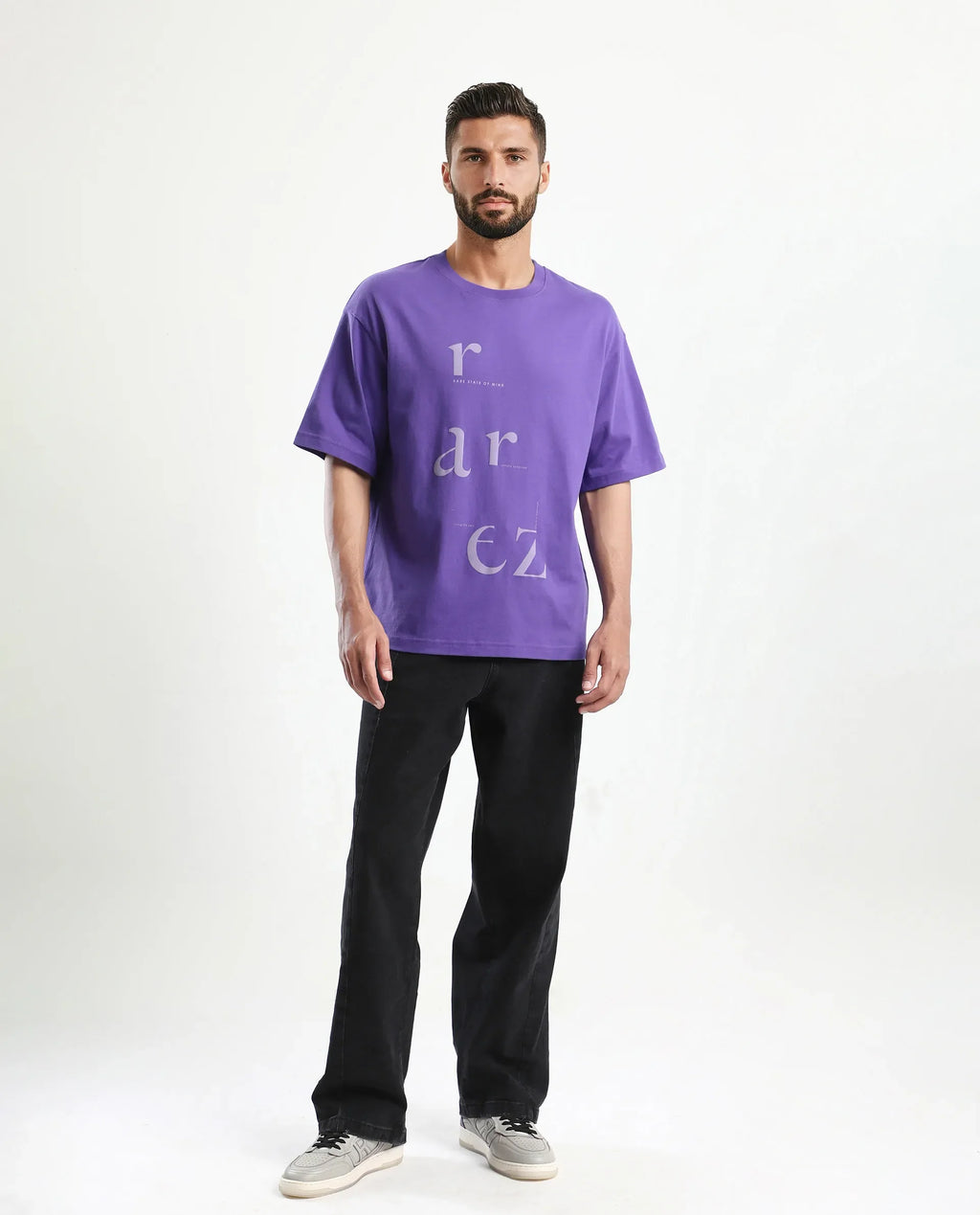 Rare Rabbit Men's Tipto Purple Cotton Graphic Print Oversized Fit Half Sleeve Crew Neck T-Shirt