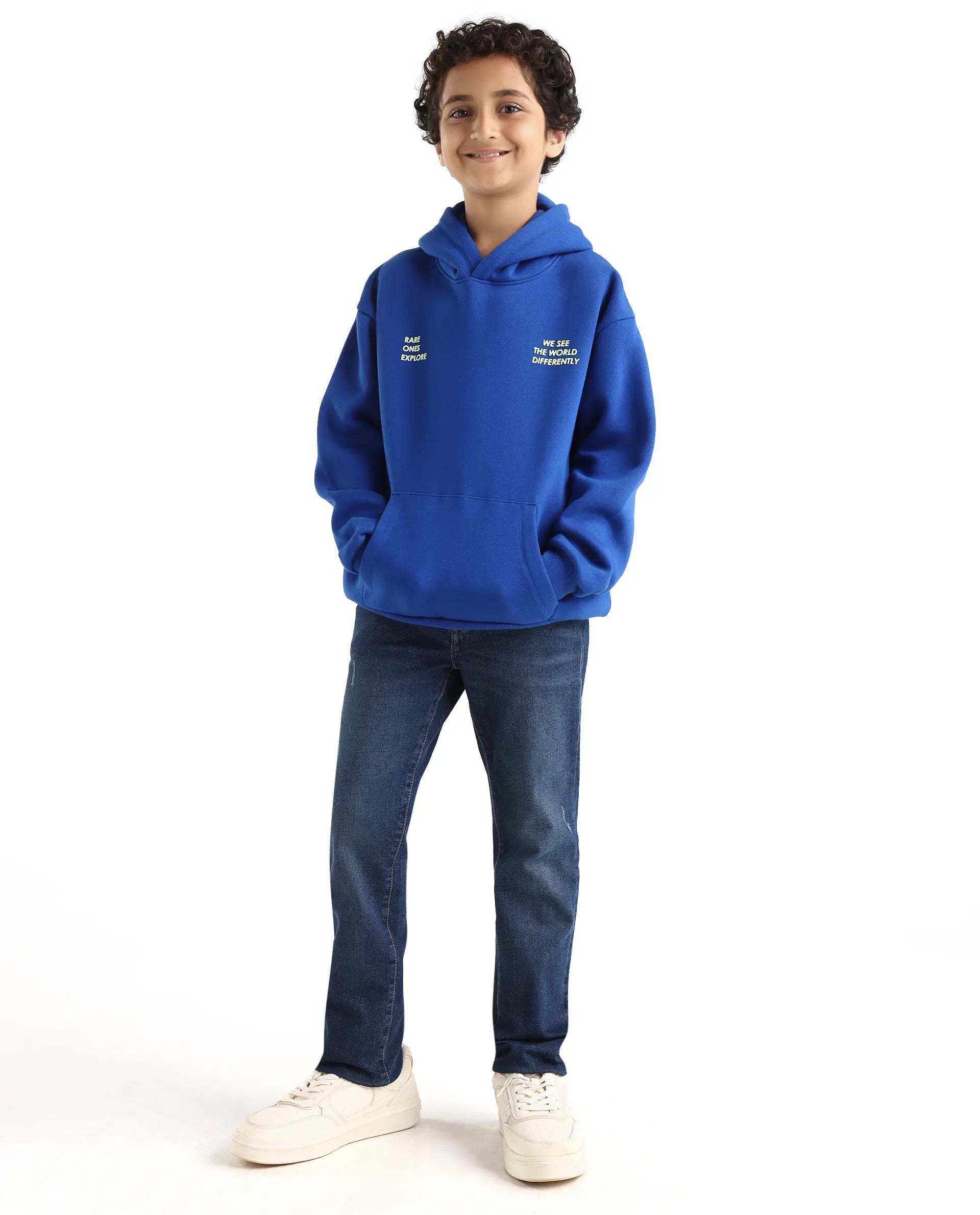 Rare Ones Kids Tito Dark Blue Cotton Blend Pull-On Closure Hd Print Full Sleeves Oversized Sweatshirt
