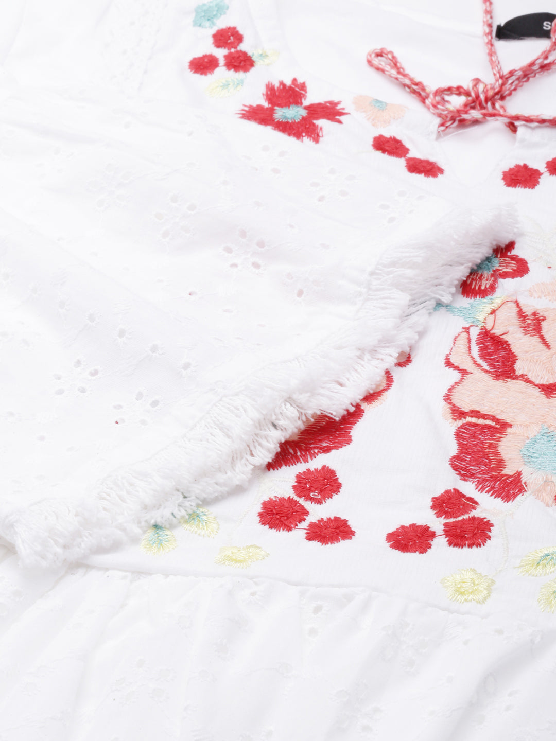 Women's White Floral Tie-Up Neck A-Line Maxi Dress