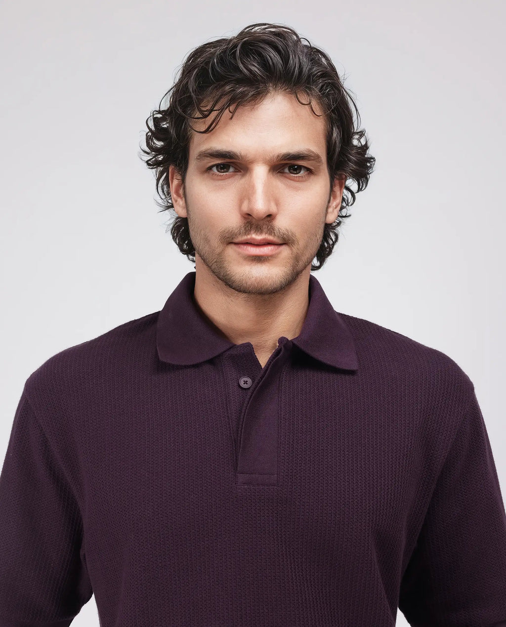 Rare Rabbit Men's Tom Dark Purple Cotton Textured Oversized Fit Half Sleeve Polo