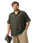 Rare Rabbit Men Torin Big Dark Olive Viscose Blend Fabric Half Sleeve Spread Collar Button Closure Plain Shirt