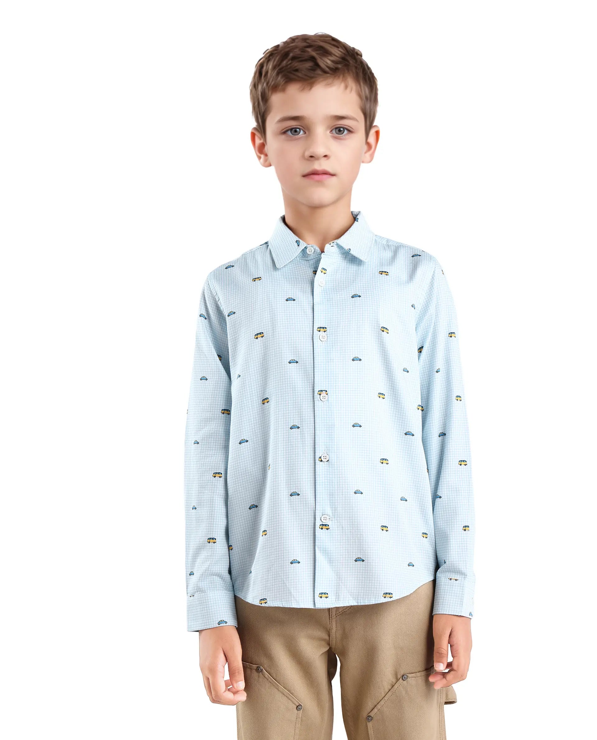 Rare Ones Kids Traf Light Blue Cotton Printed Button Closure Regular Fit Shirt