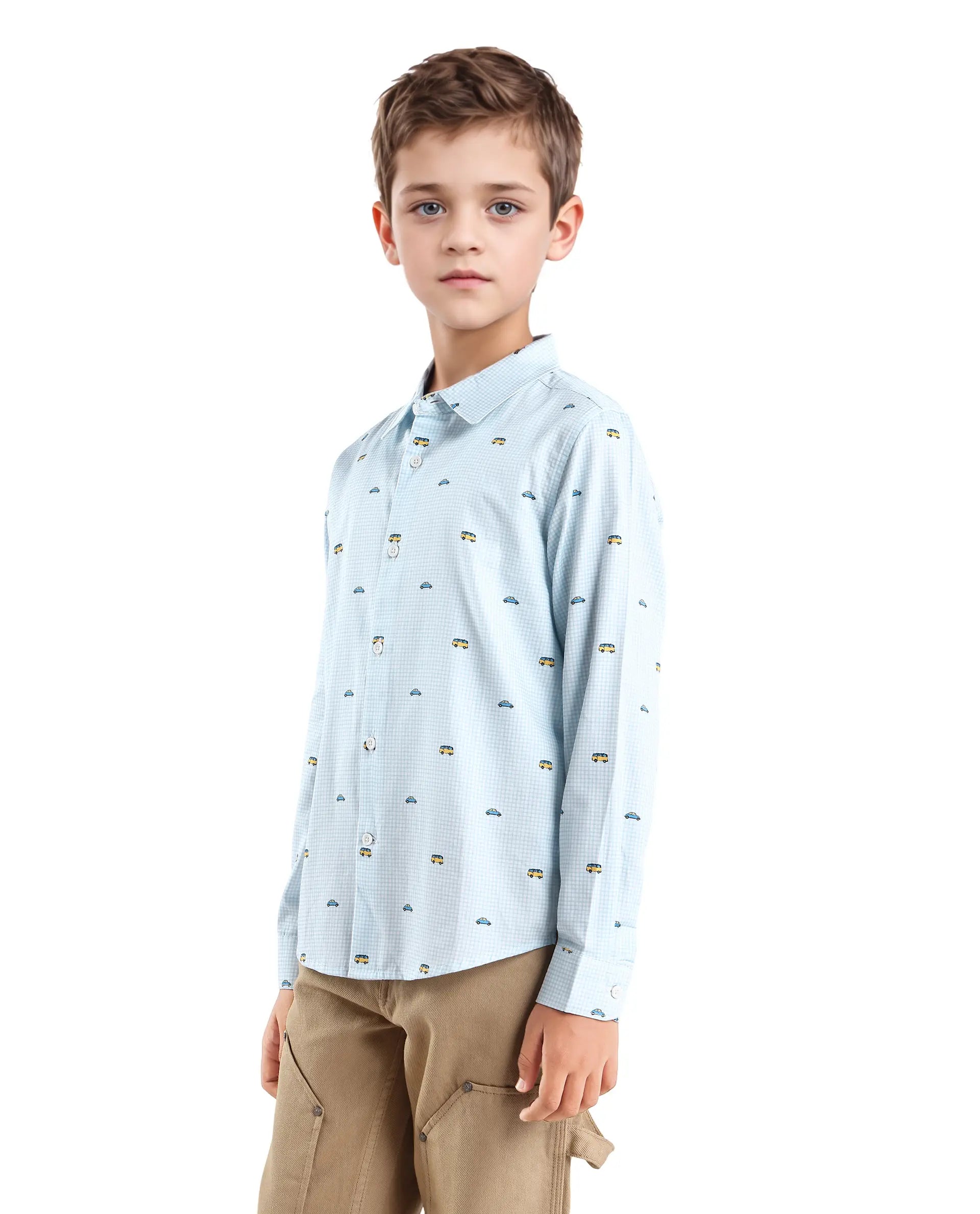 Rare Ones Kids Traf Light Blue Cotton Printed Button Closure Regular Fit Shirt